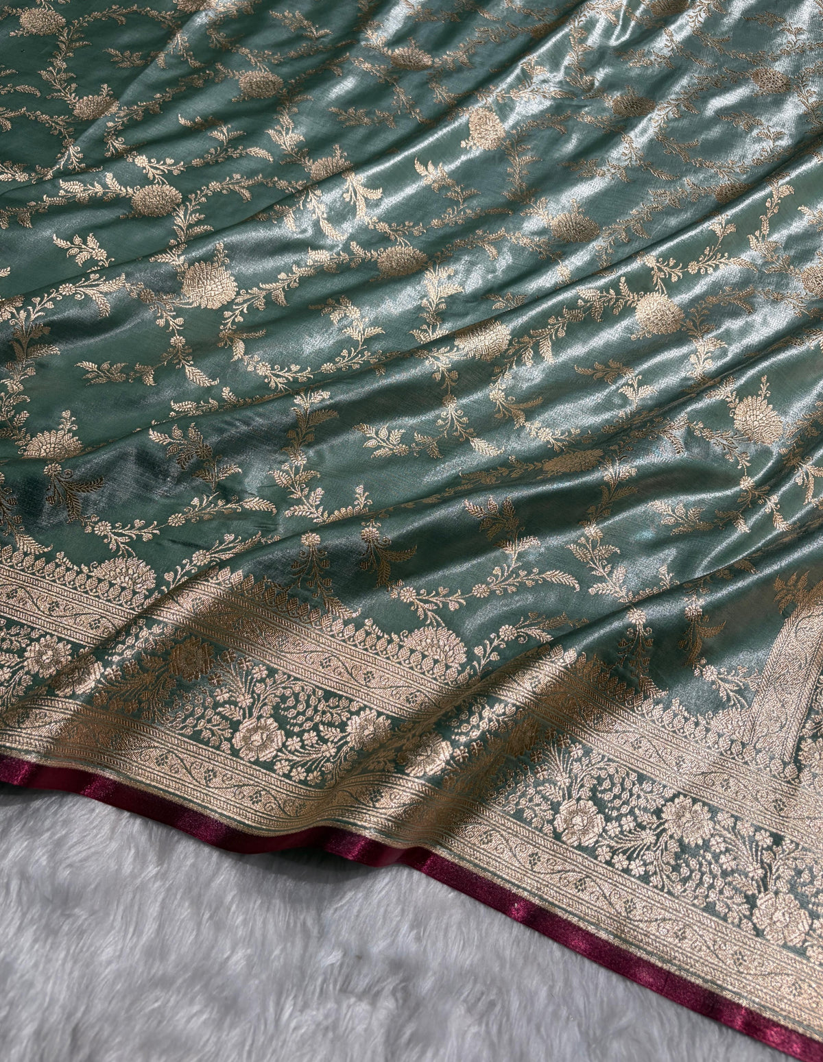 Satin Silk Banarasi Jaal in Mint Green Shades SS14