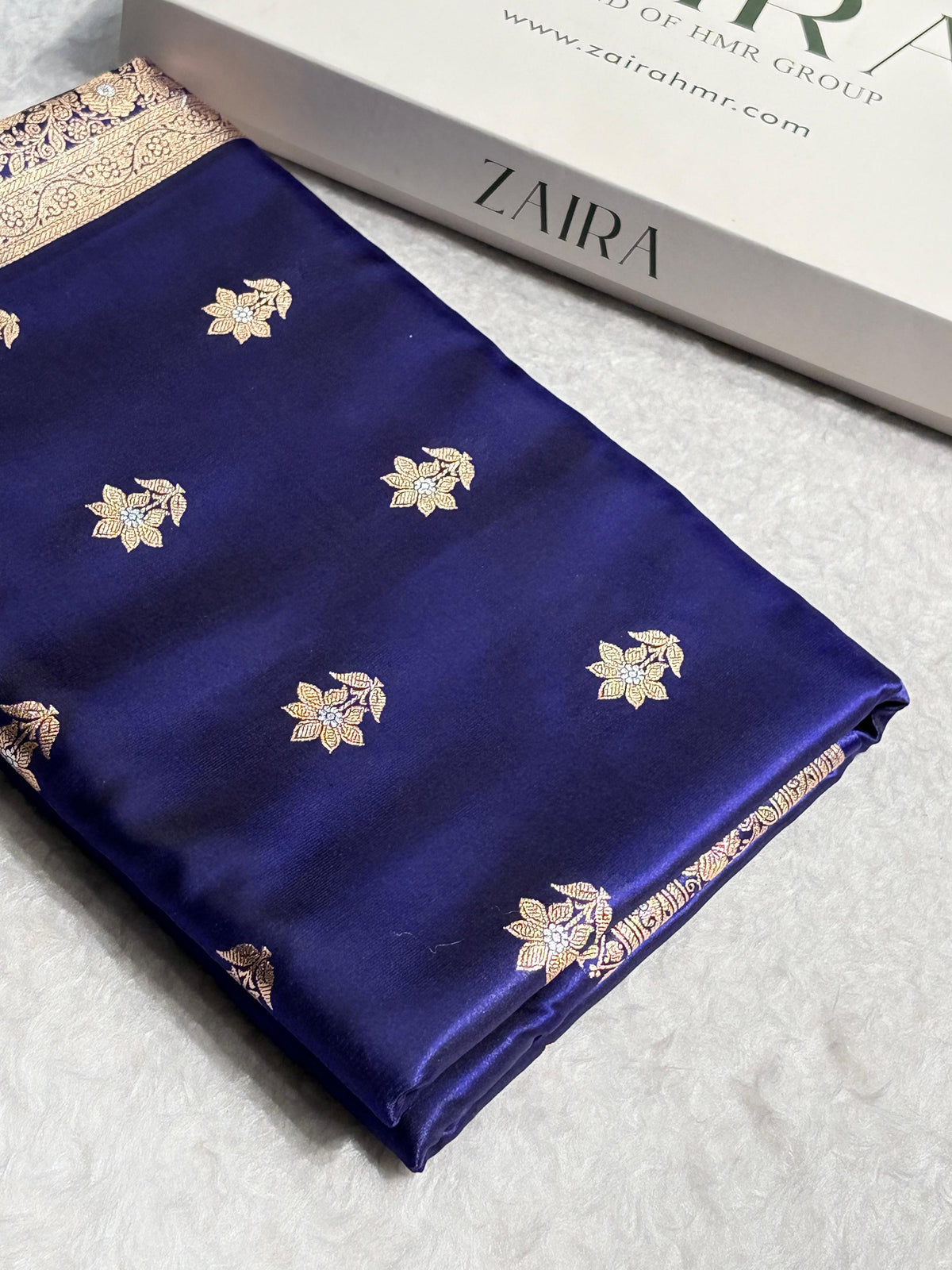 Royal Blue Shades Minakari Boota Pattern Banarasi Satin Silk Saree SS44