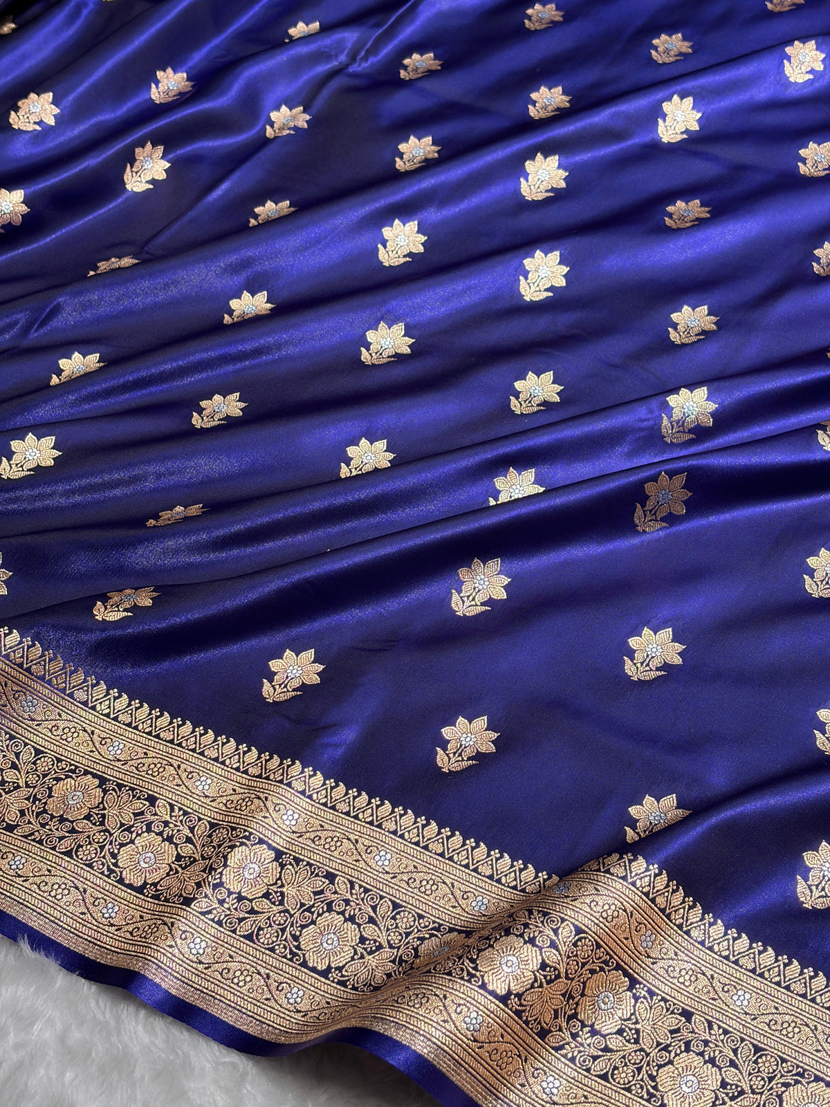 Royal Blue Shades Minakari Boota Pattern Banarasi Satin Silk Saree SS44