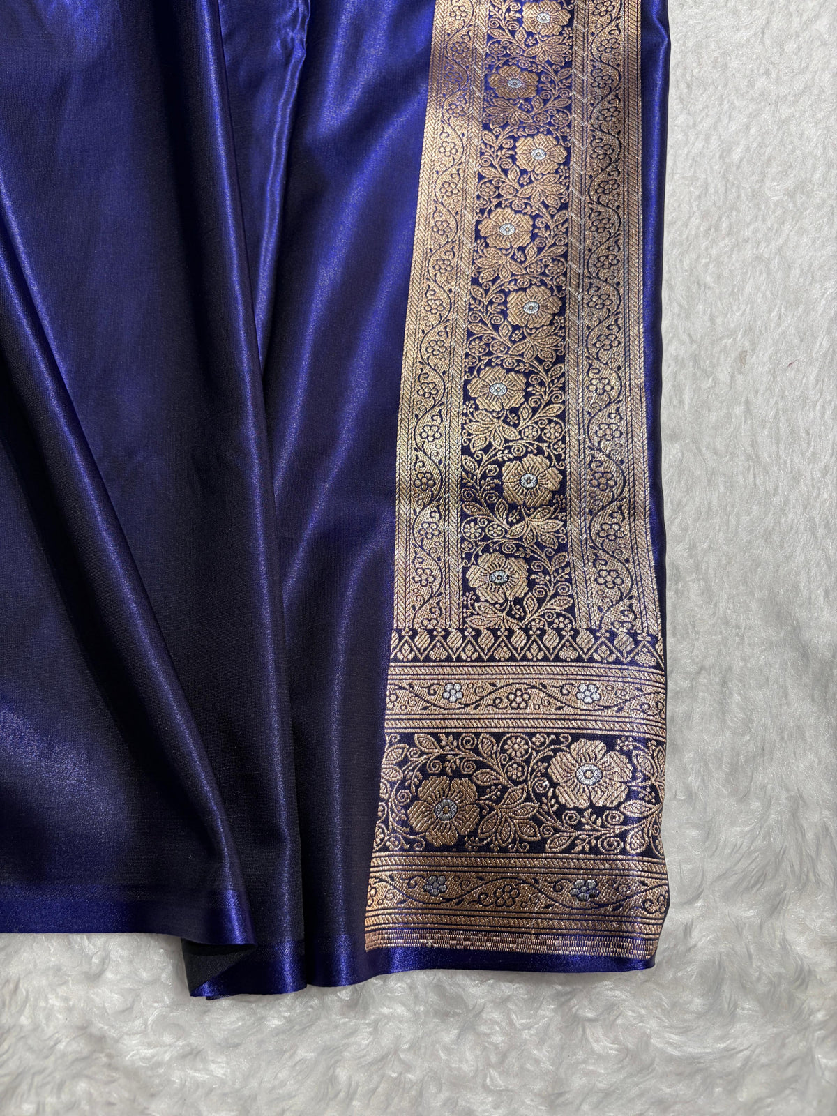 Royal Blue Shades Minakari Boota Pattern Banarasi Satin Silk Saree SS44