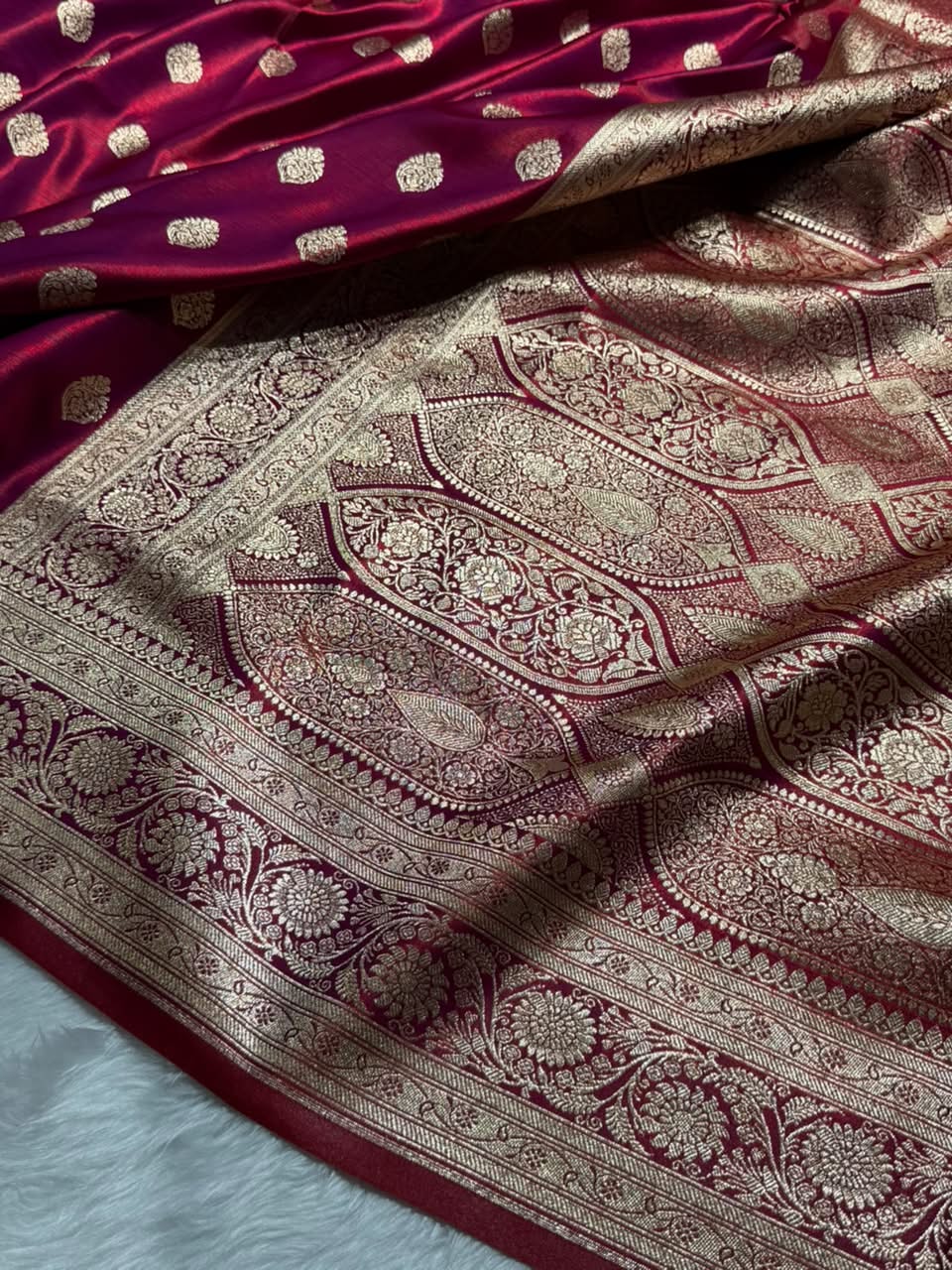 Banarasi Satin Silk Boota in Reddish Magenta Shades SS03