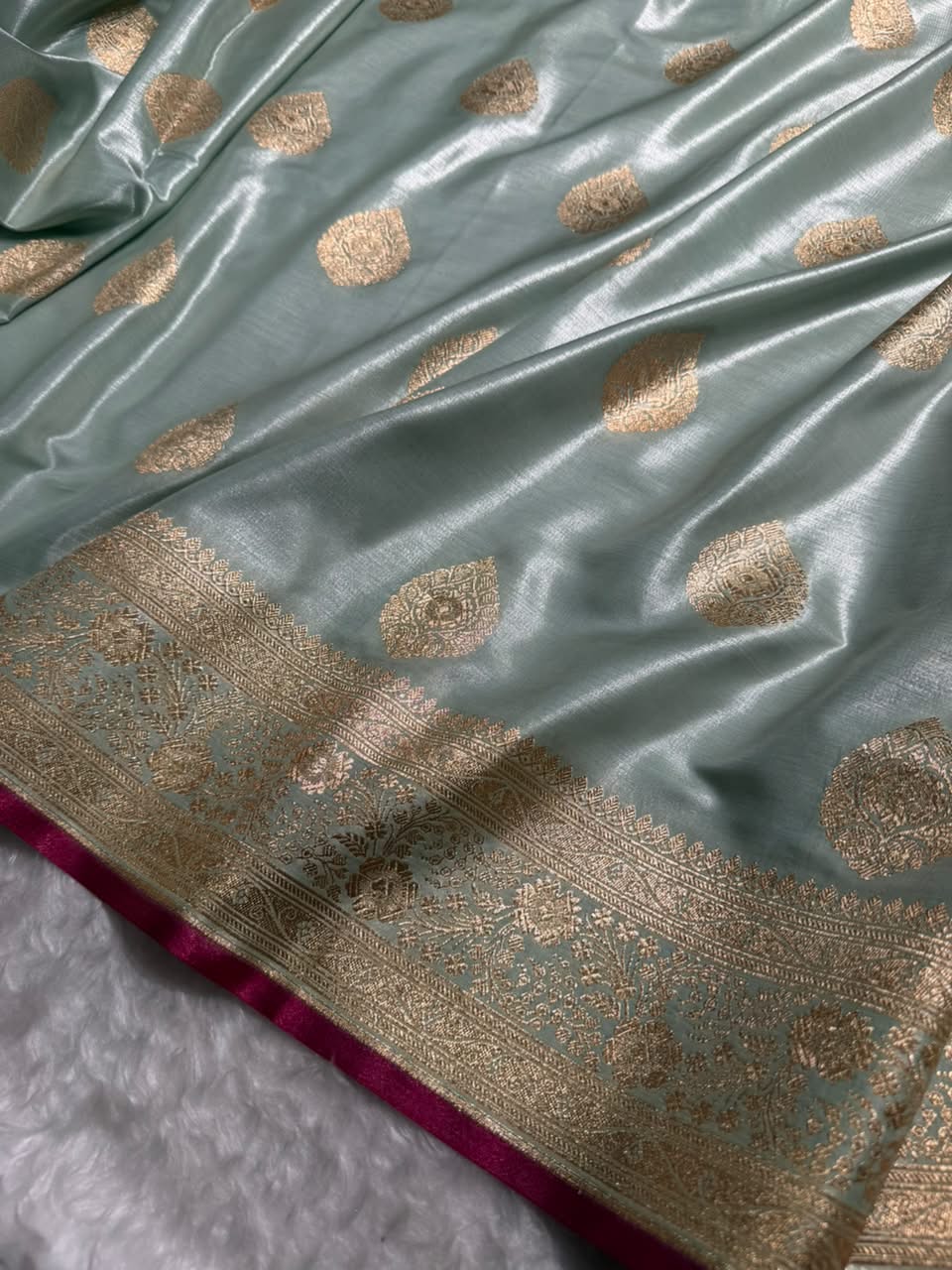 Banarasi Satin Silk Boota in Mint Green Shades SS05