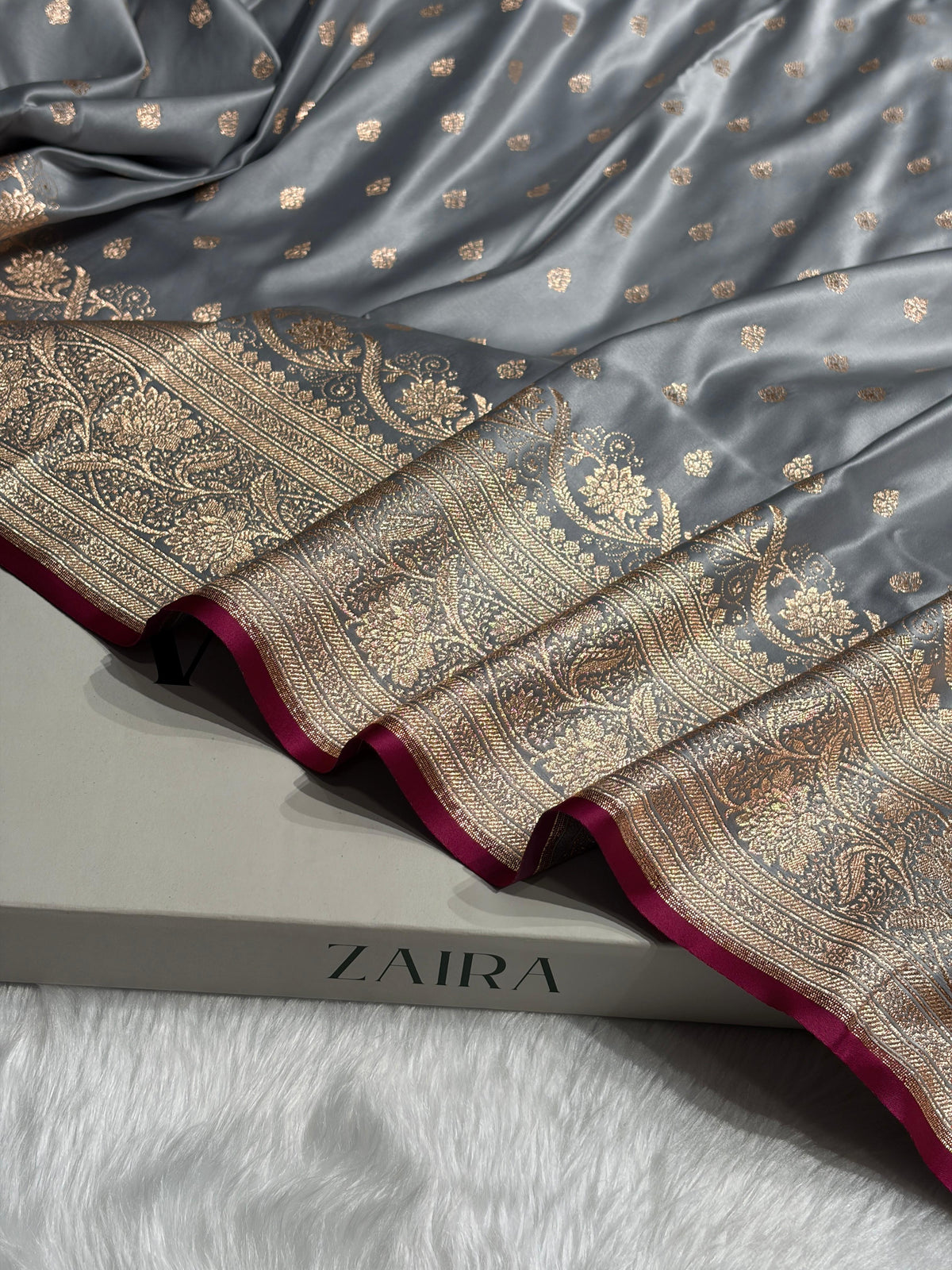 Banarasi Katan Silk Saree In Grey Shades SK08
