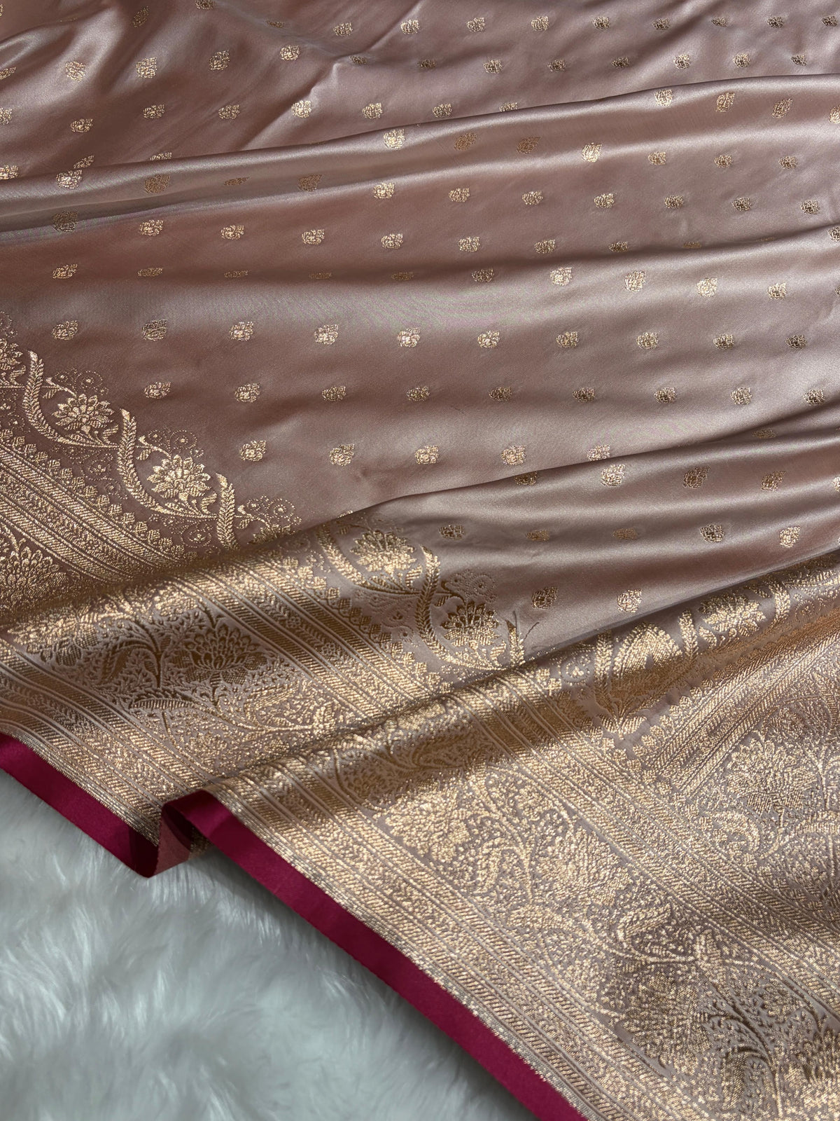 Rose Gold Booti Katan Silk Saree SK08
