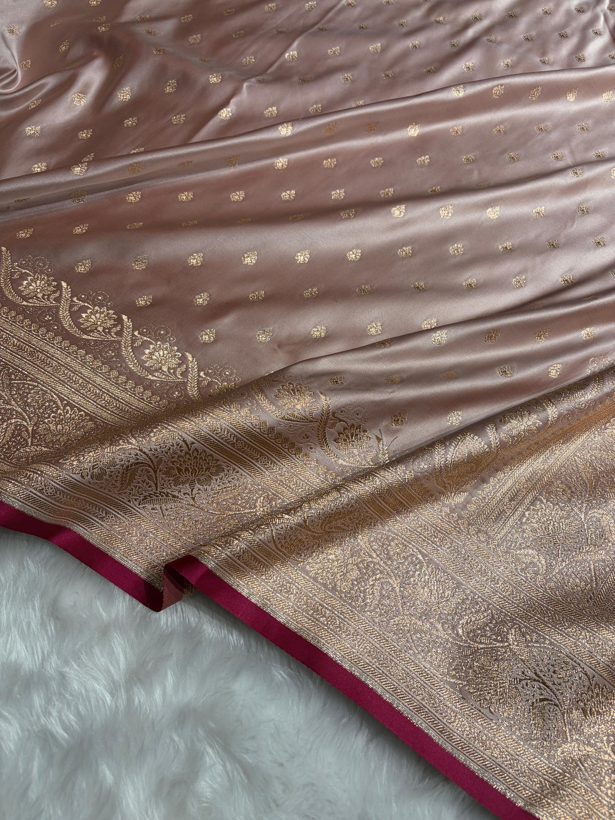 Rose Gold Booti Katan Silk Saree SK08