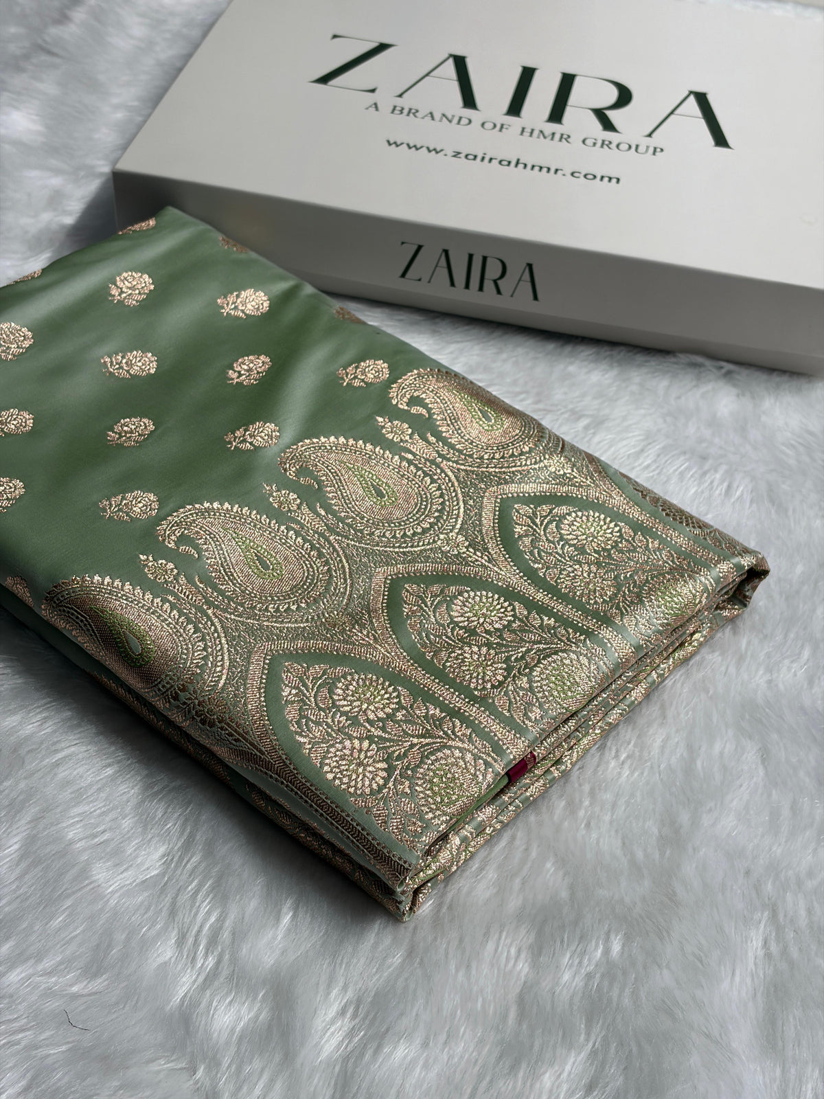 Floral boota Satin katan Silk Saree In Pista Shades SK12