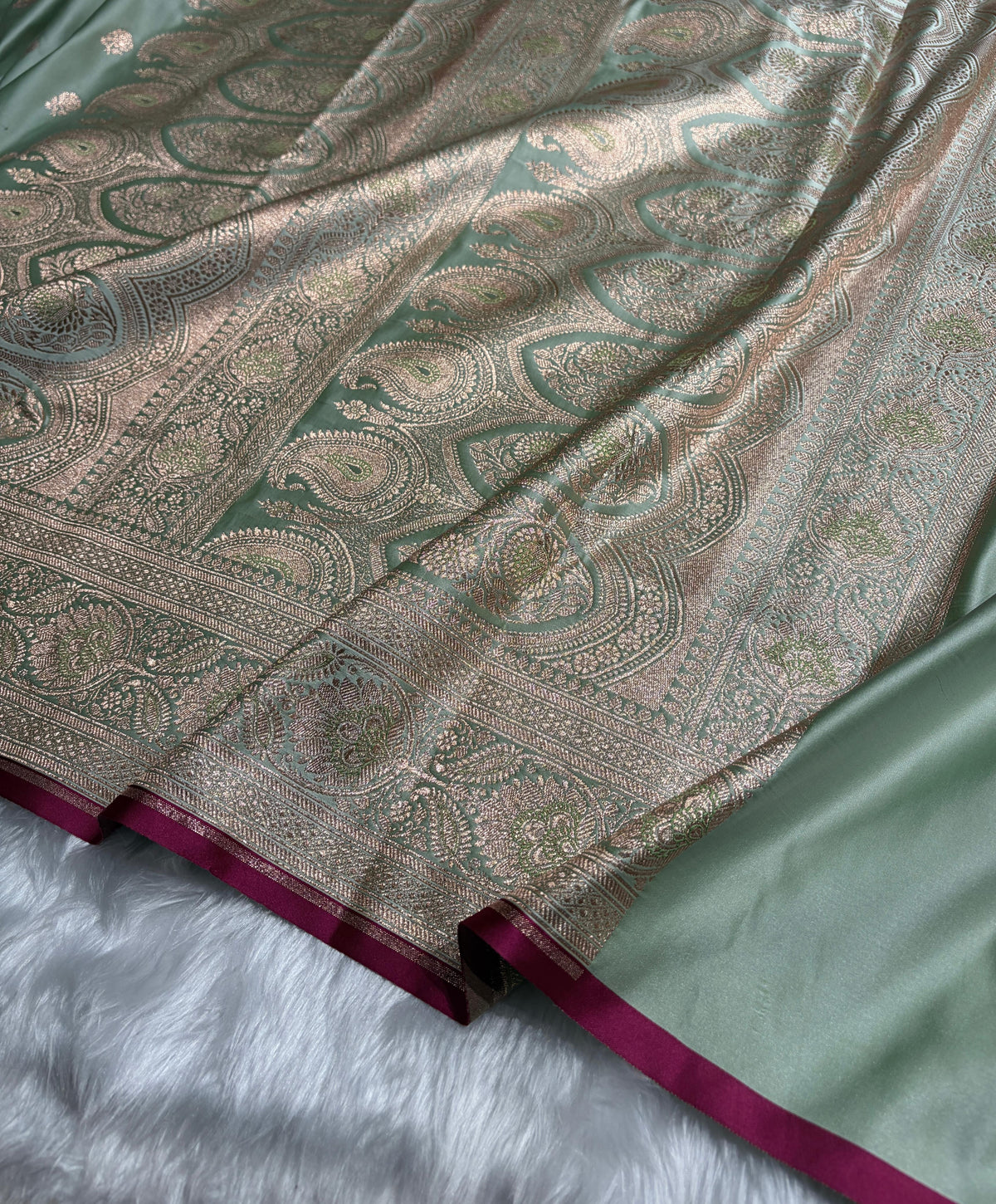 Floral boota Satin katan Silk Saree In Pista Shades SK12