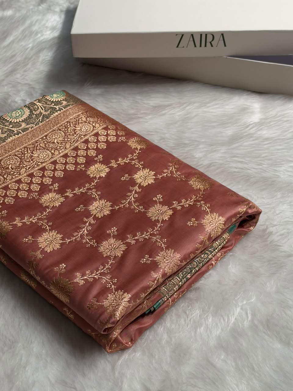 Banarasi Satin Katan Saree in Contrast Peach - SeaGreen Shades SK132