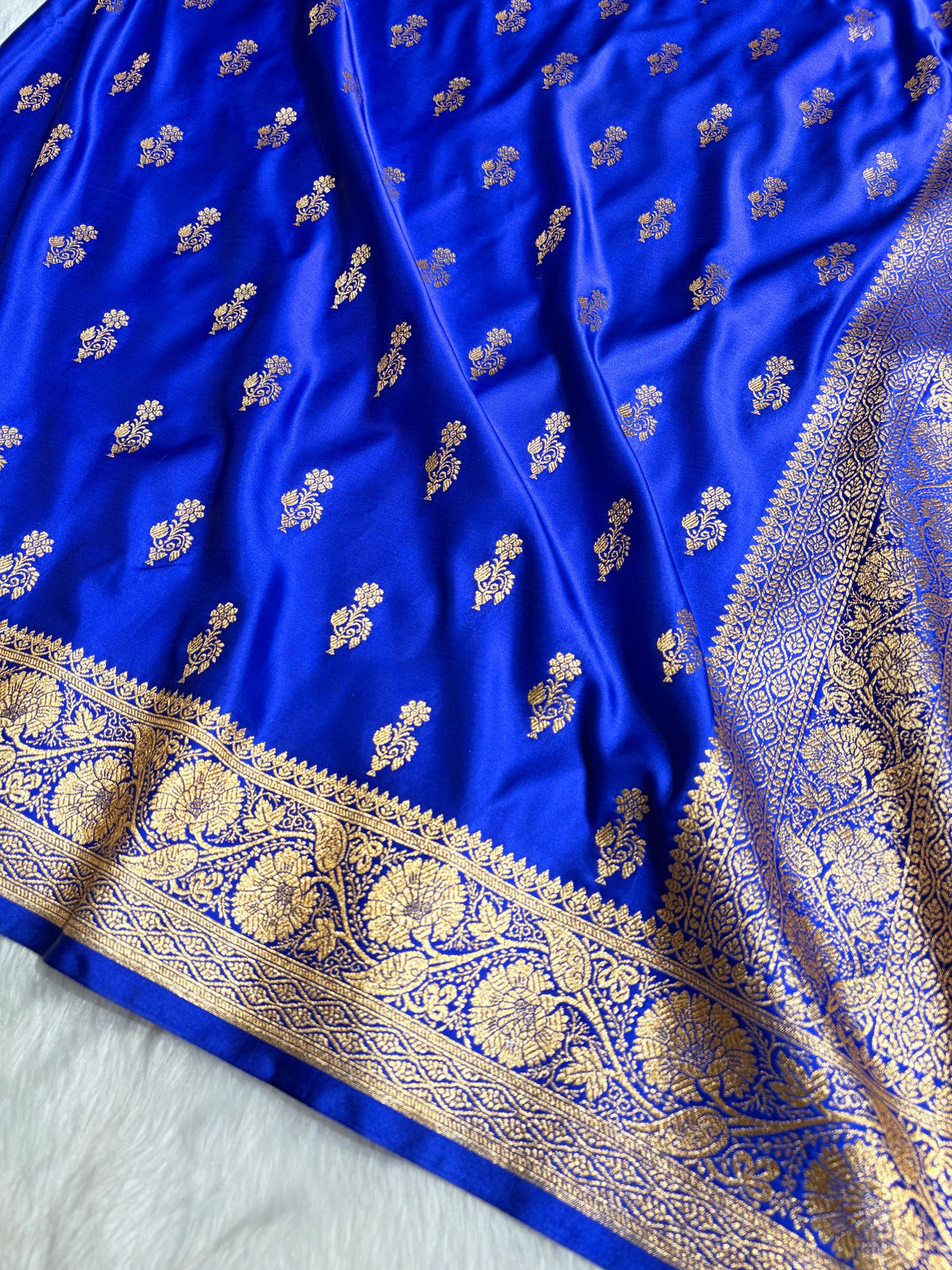 Royal Blue Boota Pattern Satin Katan Silk Saree SK68