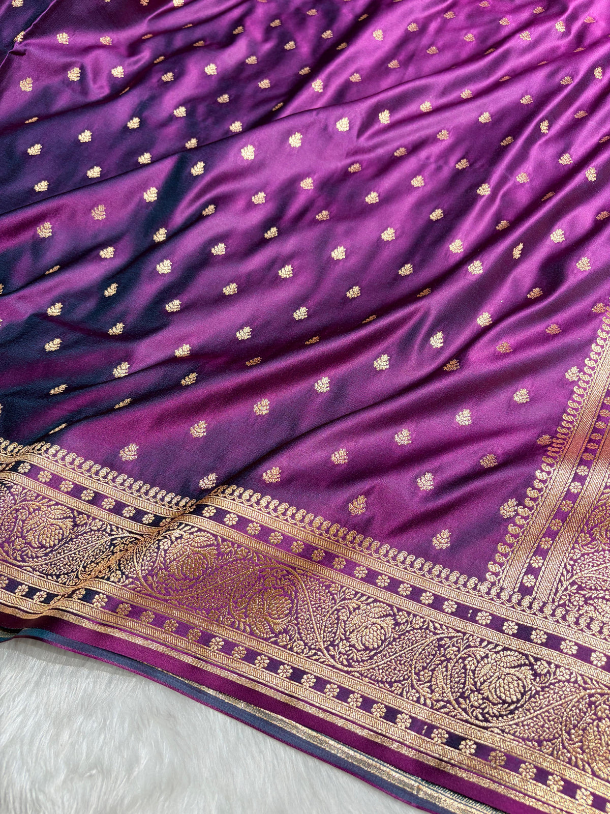Deep Wine Floral Pattern Satin Katan Silk Saree SK78