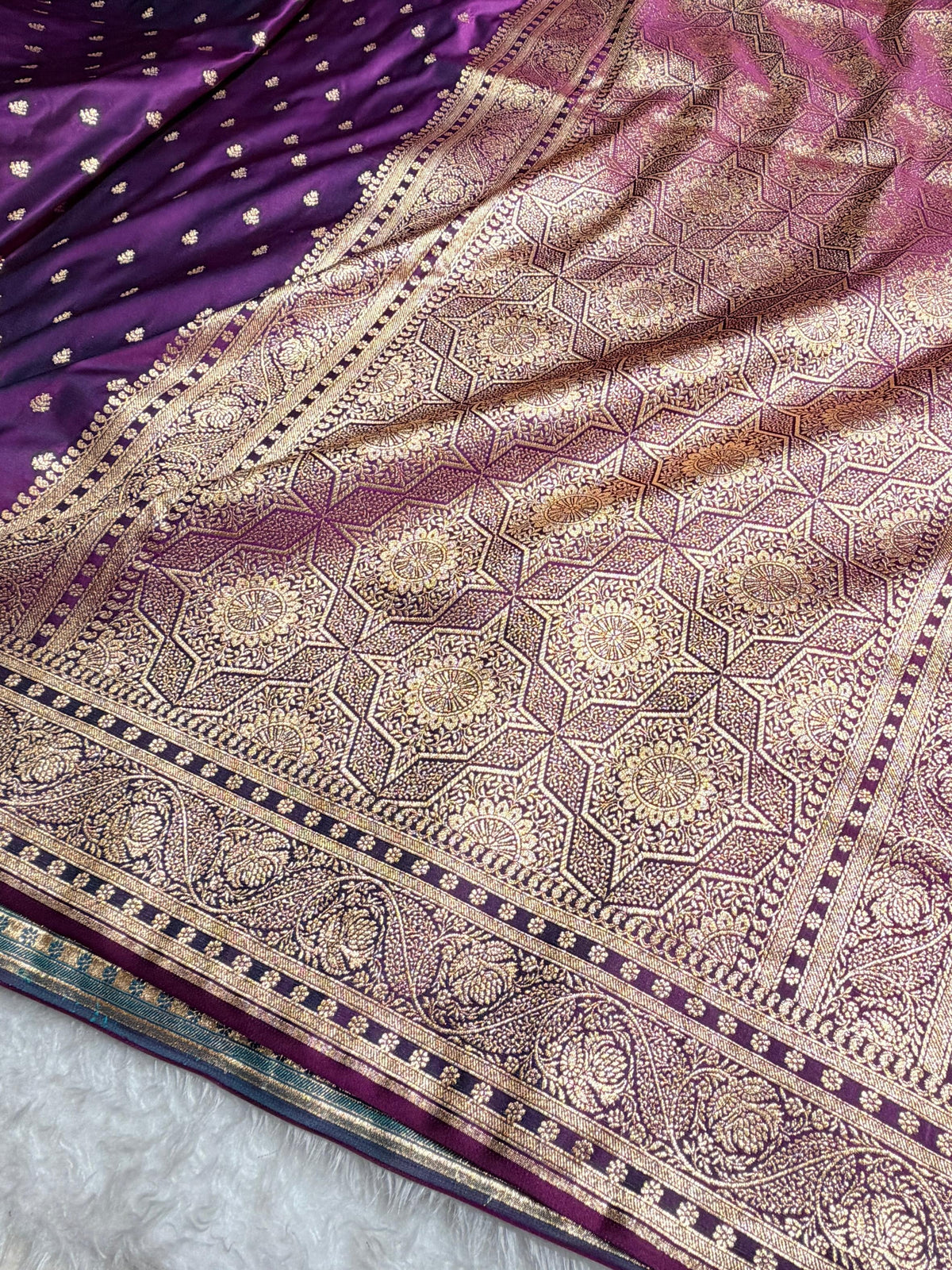 Deep Wine Floral Pattern Satin Katan Silk Saree SK78
