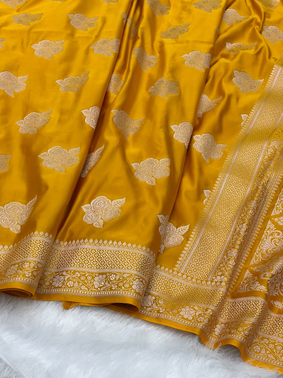 Yellow Shades in Rose Motif Pattern Mashru Silk Saree MSM-142
