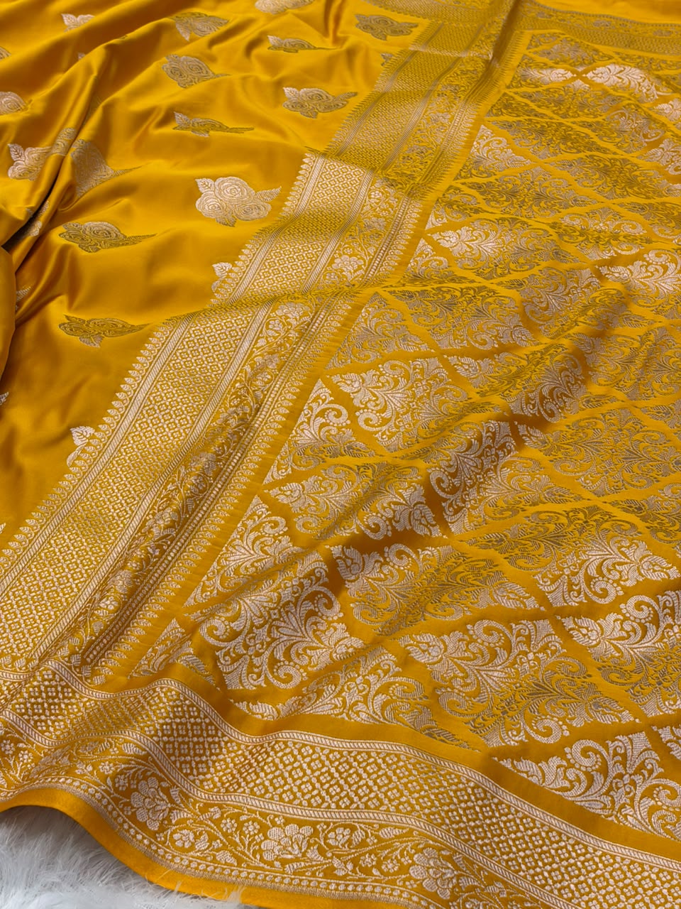 Yellow Shades in Rose Motif Pattern Mashru Silk Saree MSM-142