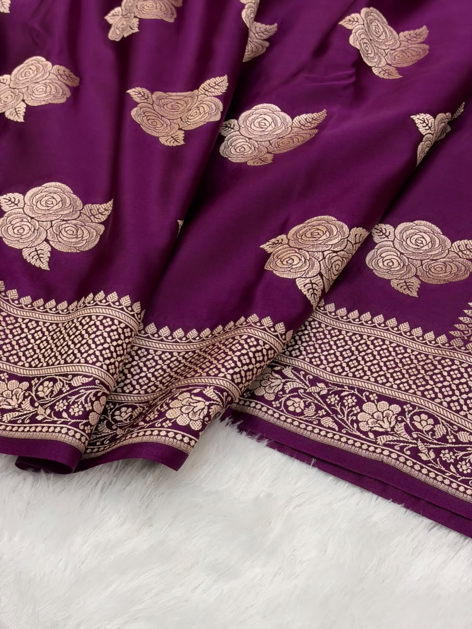 Deep Wine Shades in Rose Motif Pattern Mashru Silk Saree MSM-142