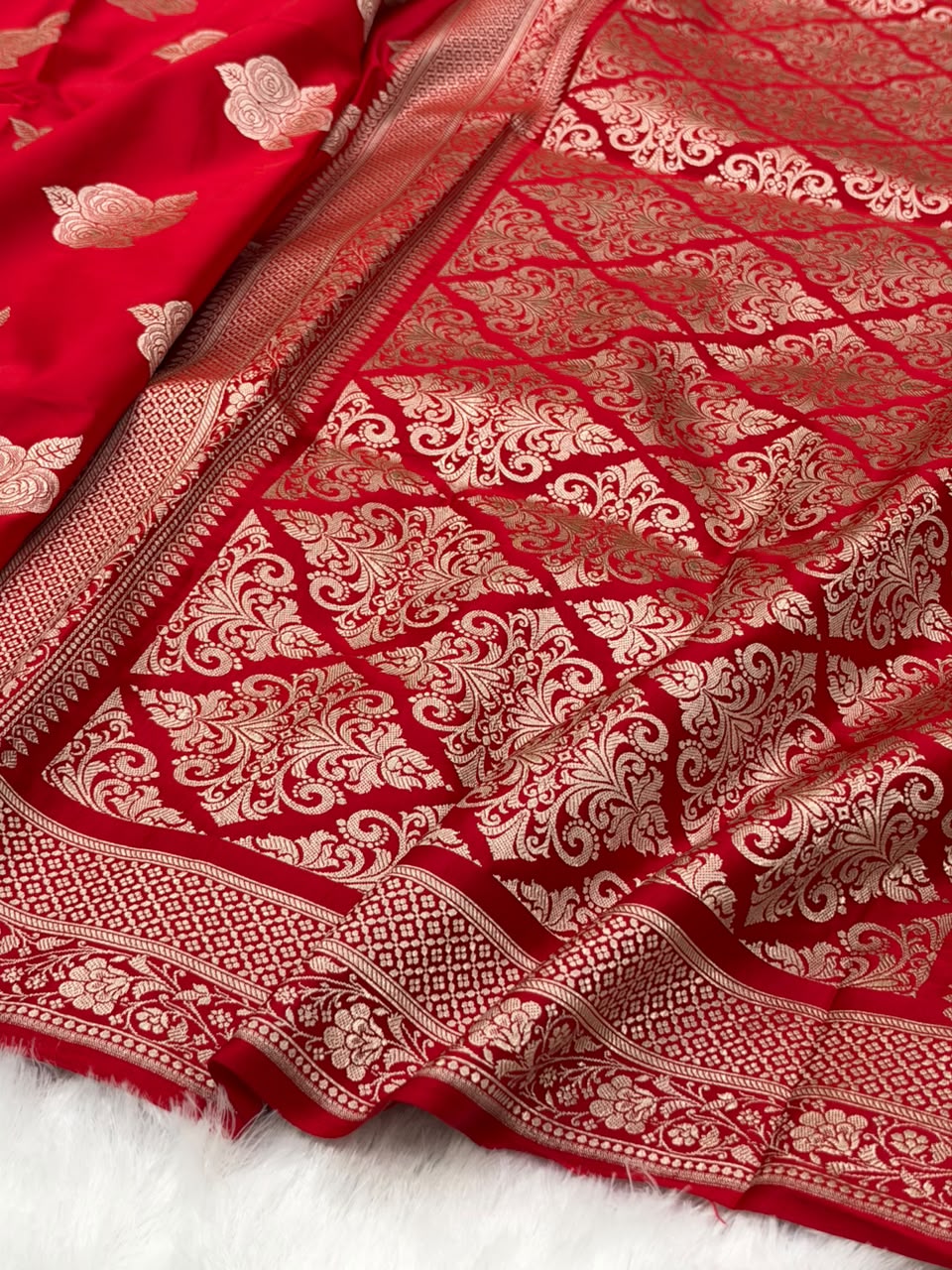 Red Shades in Rose Motif Pattern Mashru Silk Saree MSM-142