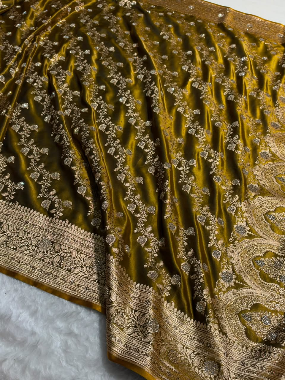 Bridal Mahendi Yellow Cross Satin Silk with Swarovski and Stone work BSS11
