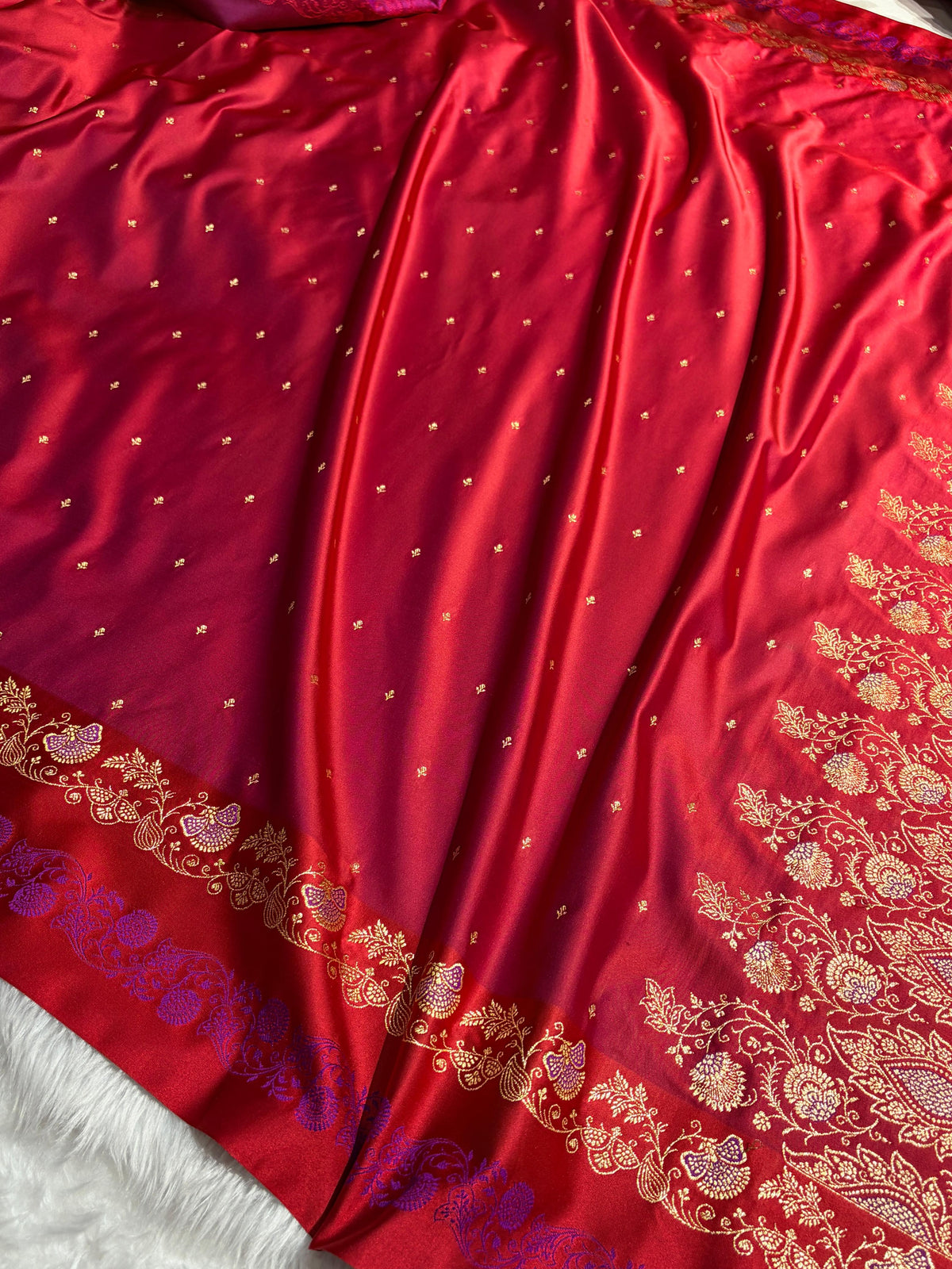 Banarasi Red Satin Katan with Tanchoi Pattern SK163