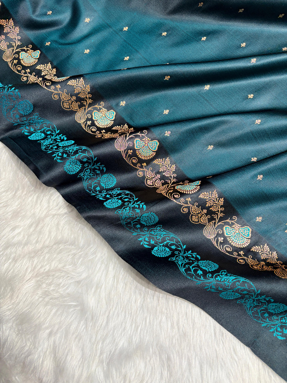 Banarasi Dark Rama Satin Katan with Tanchoi Pattern SK163