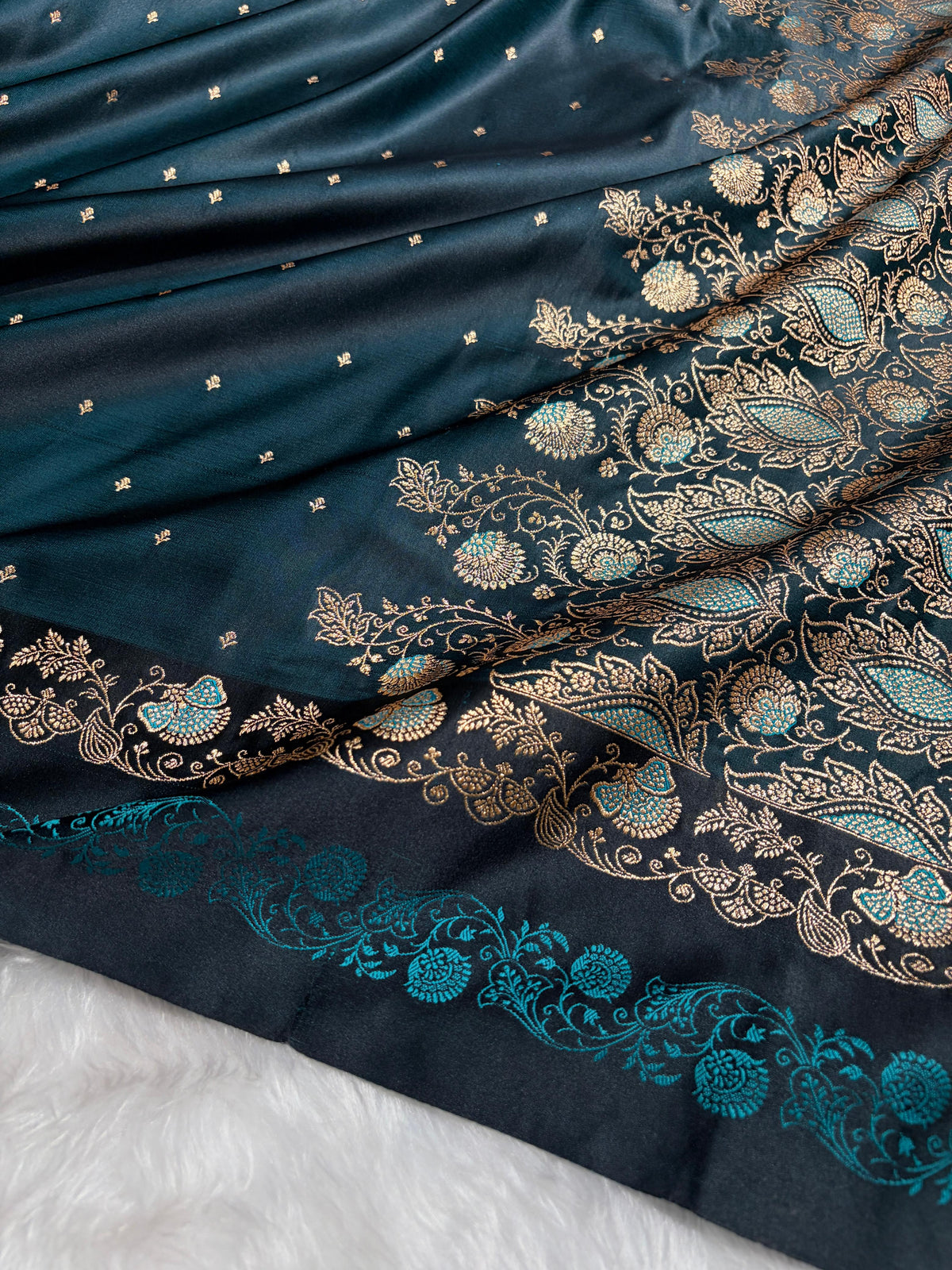 Banarasi Dark Rama Satin Katan with Tanchoi Pattern SK163