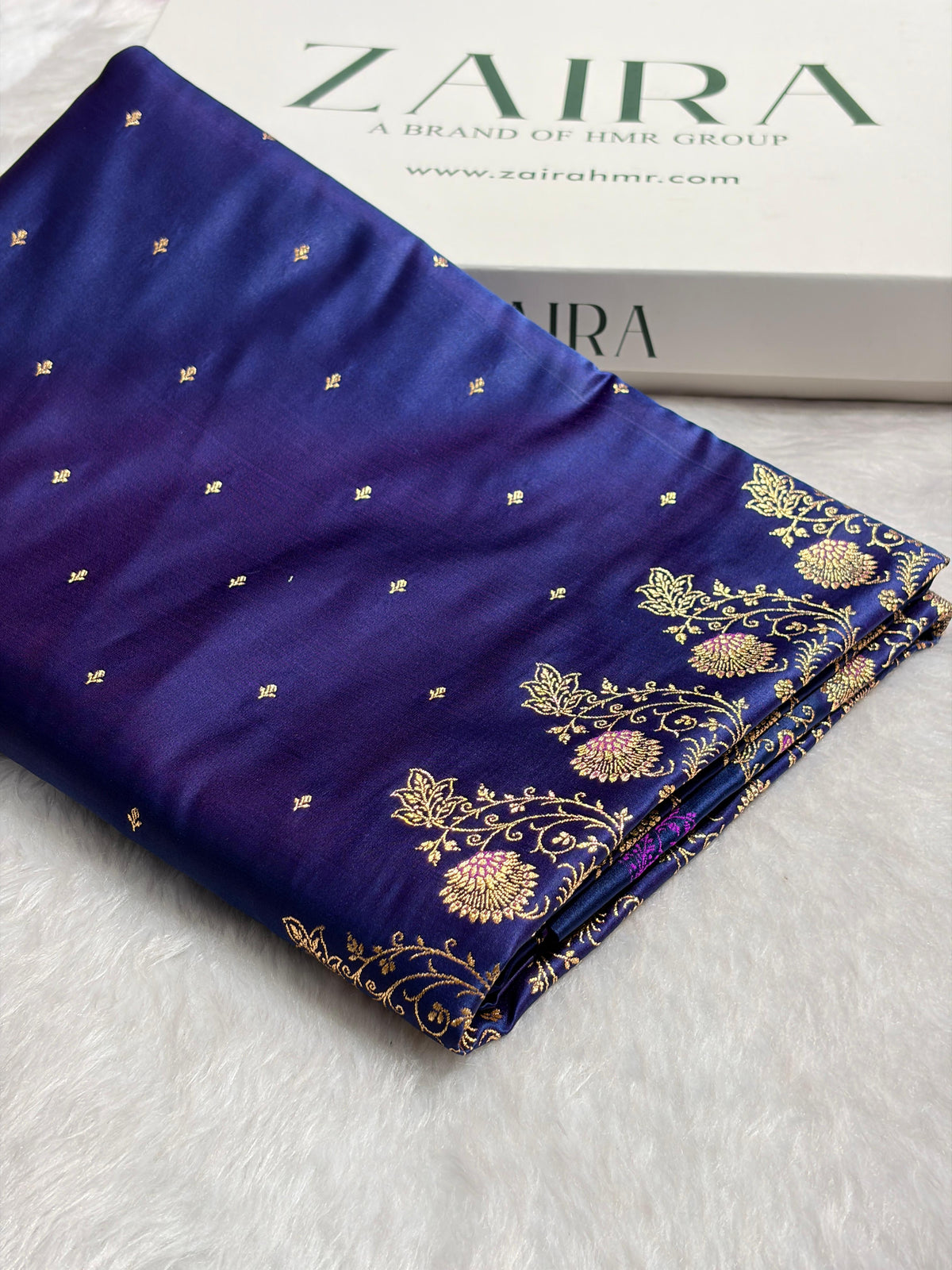 Banarasi Cross Royal Blue Satin Katan with Tanchoi Pattern SK163