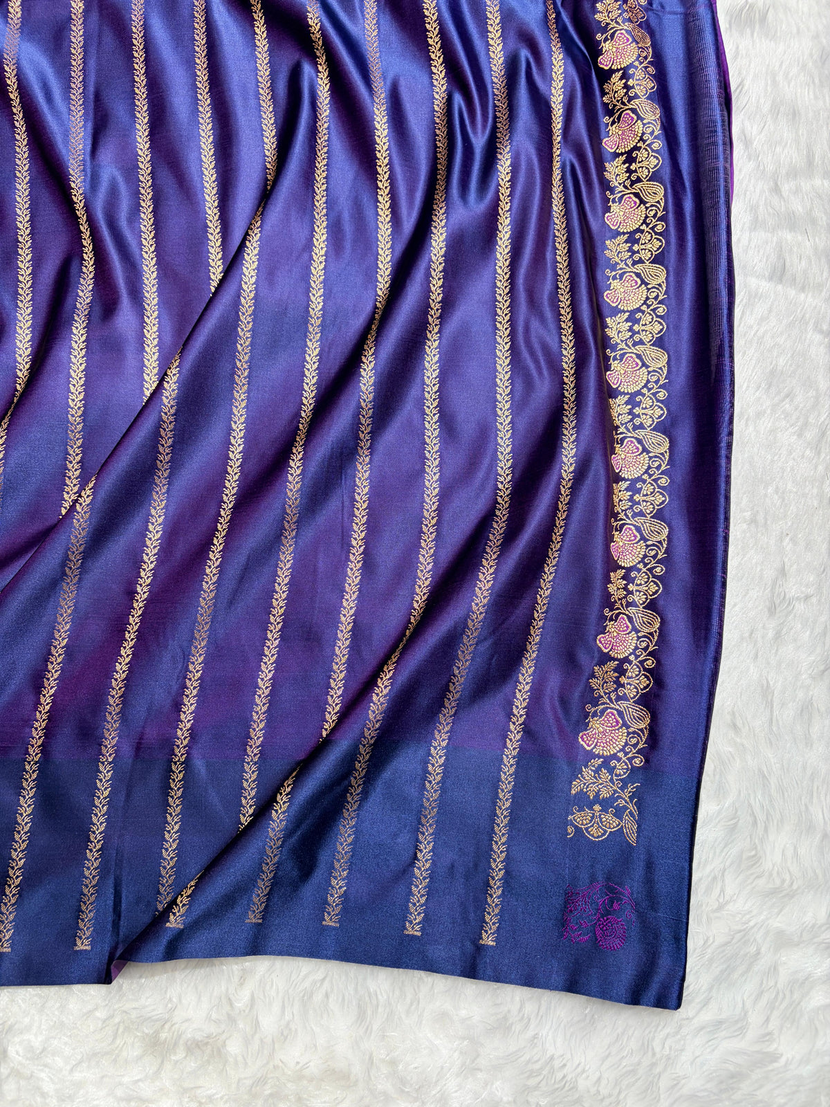 Banarasi Cross Royal Blue Satin Katan with Tanchoi Pattern SK163