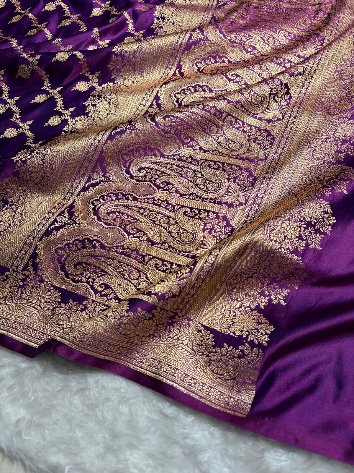 Banarasi Satin Katan Saree Floral Cross Pattern in Wine Magenta Shades SK147