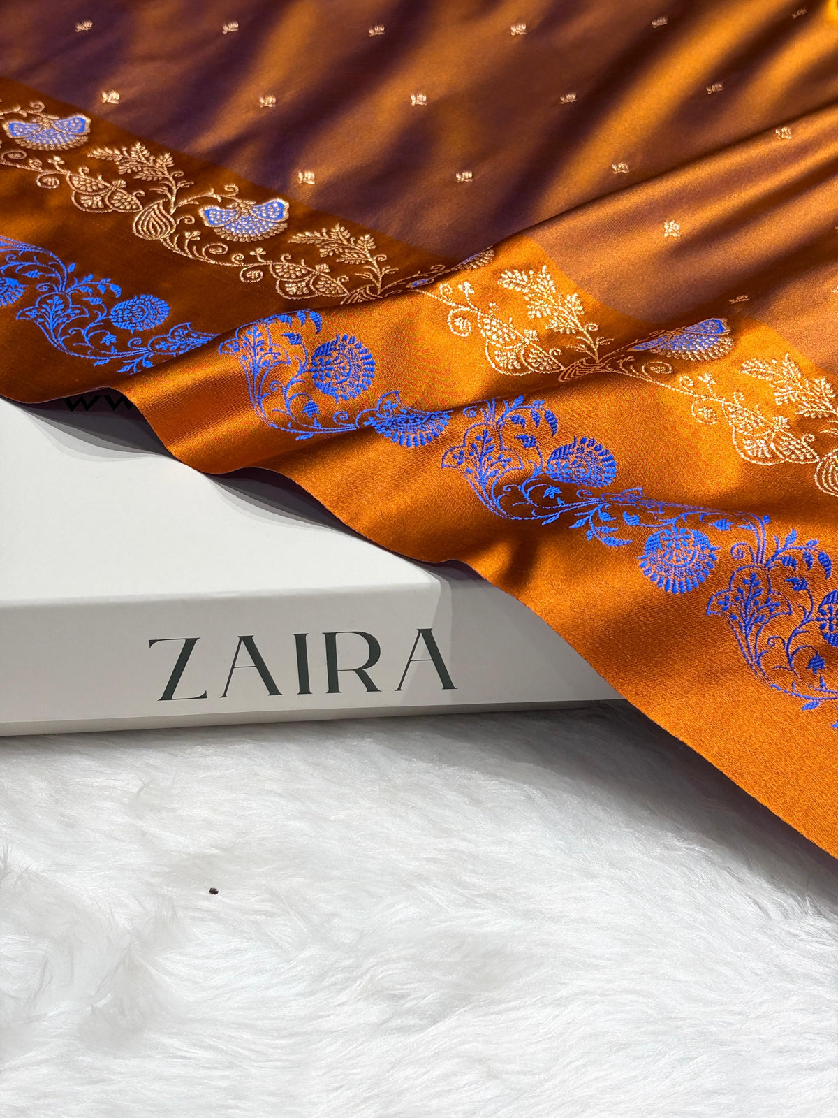 Banarasi Rust Satin Katan with Tanchoi Pattern SK163