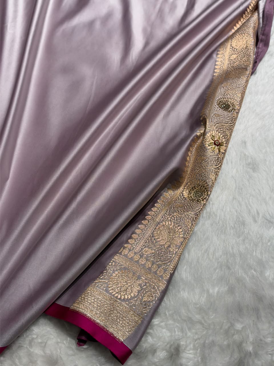 Banarsi Dusty Lavender Shades With Ari Zardozi Work Booti Katan Silk Saree BSK07