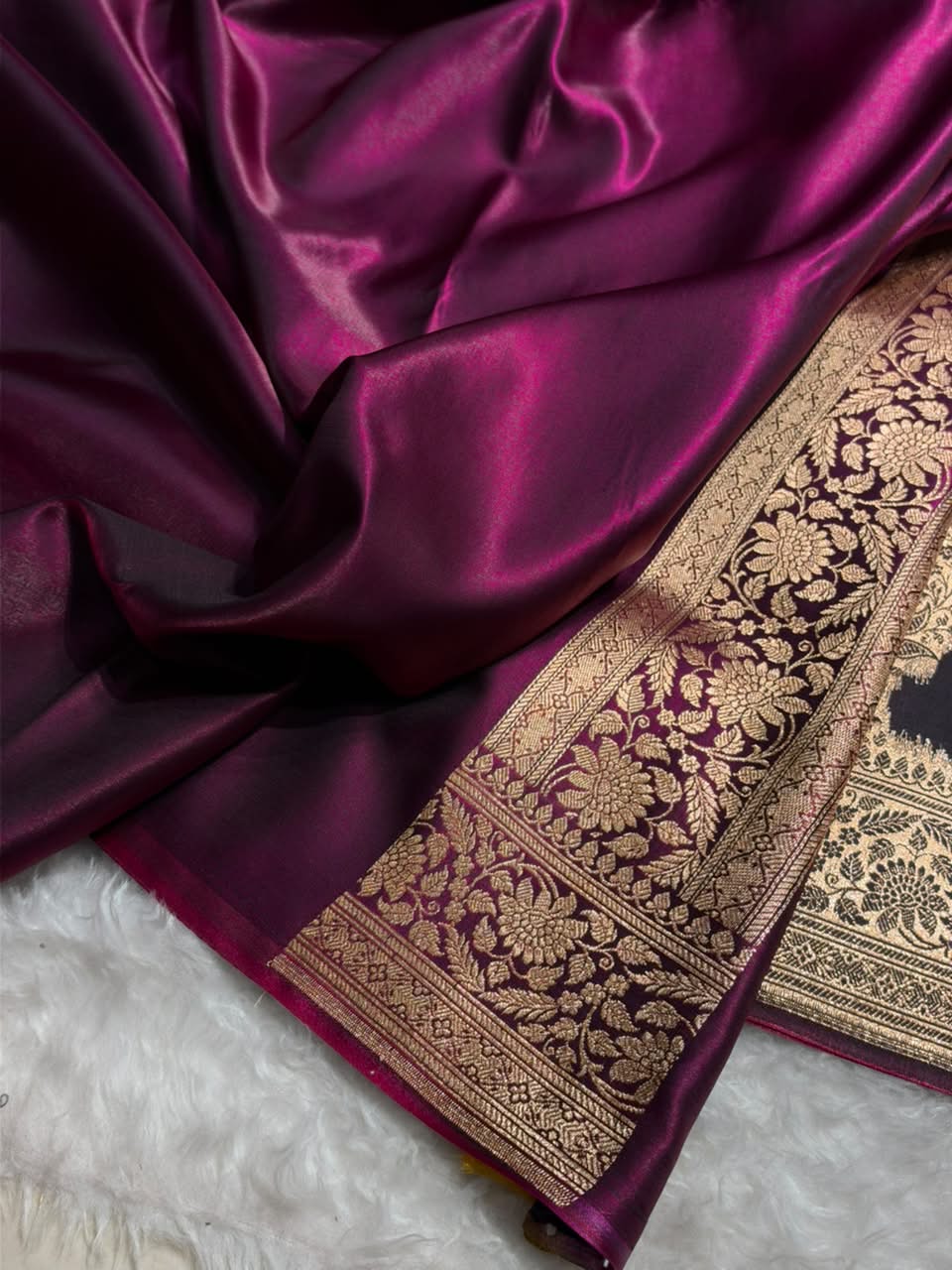 Banarasi Light Weight Satin Silk Deep Wine Shades SS66