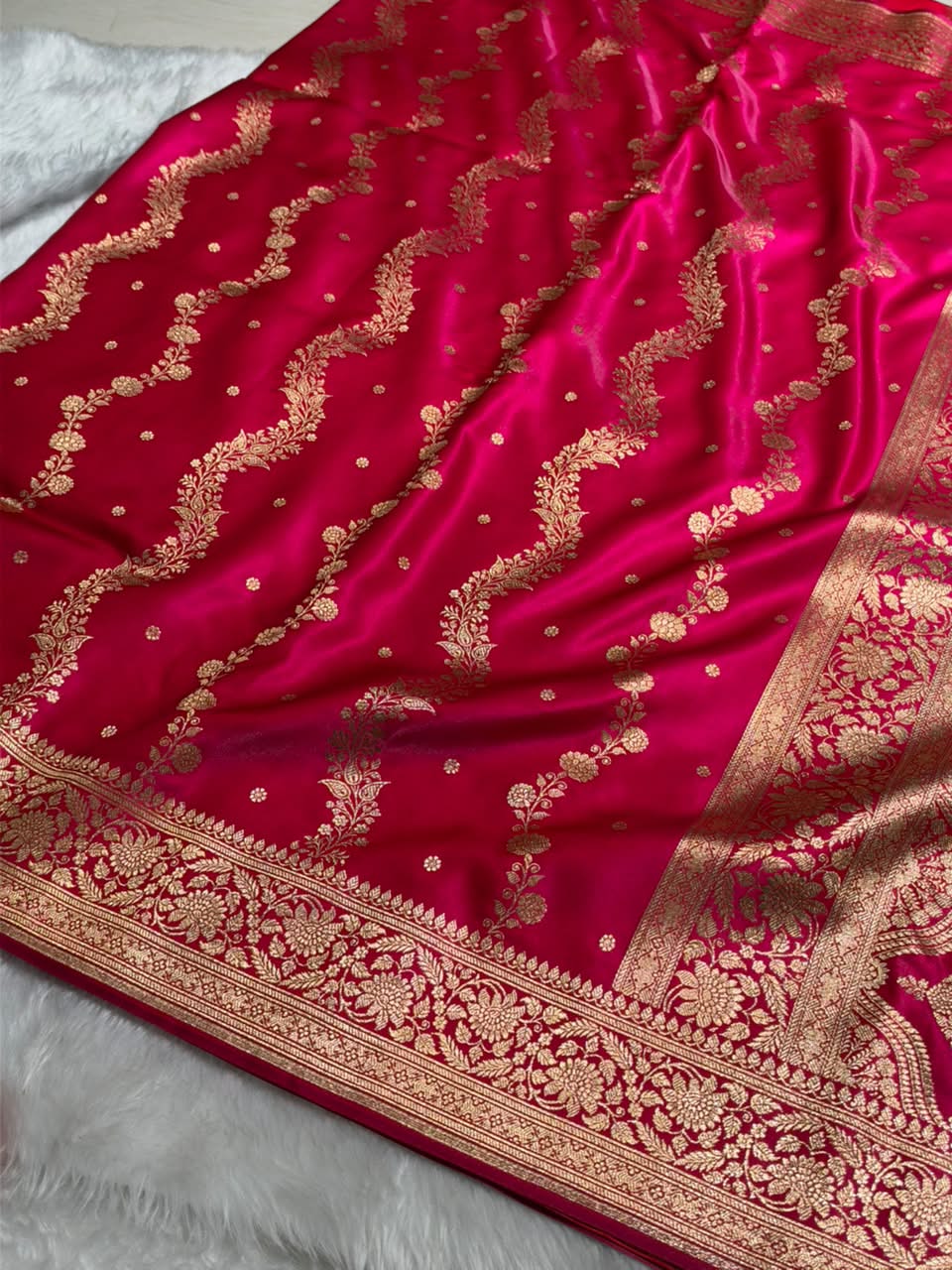 Banarasi Light Weight Satin Silk Rani Pink Shades SS66