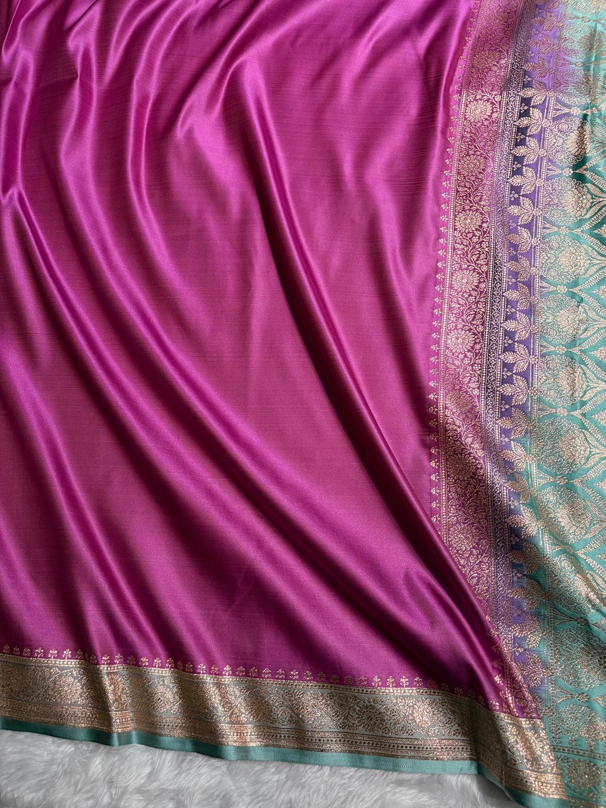 Banarasi Satin Katan Saree in Contrast Lavendar / Turquoise Shades SK131