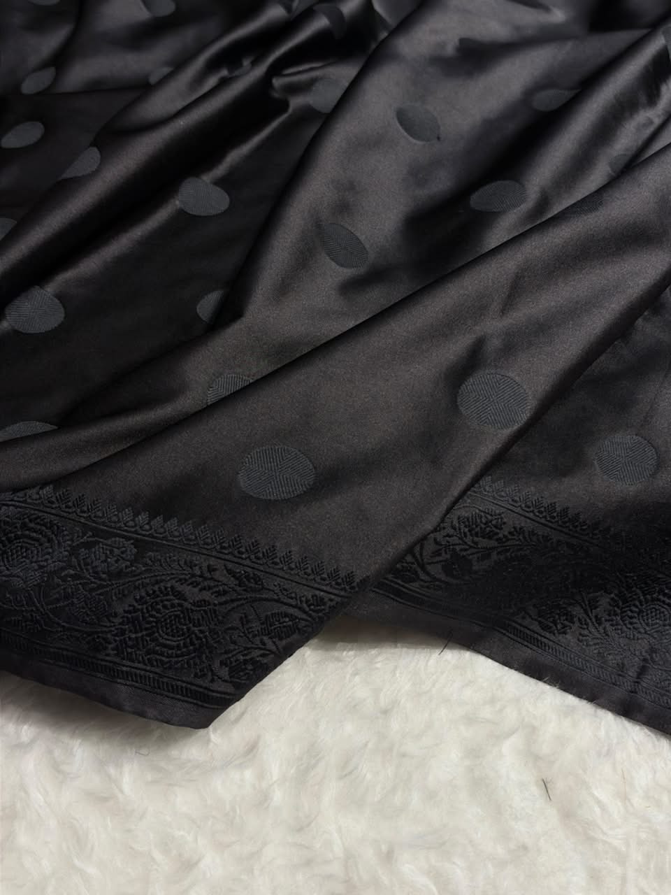 Black Banarasi Silk Saree with Polka Dot Buti & Woven Border MCS111