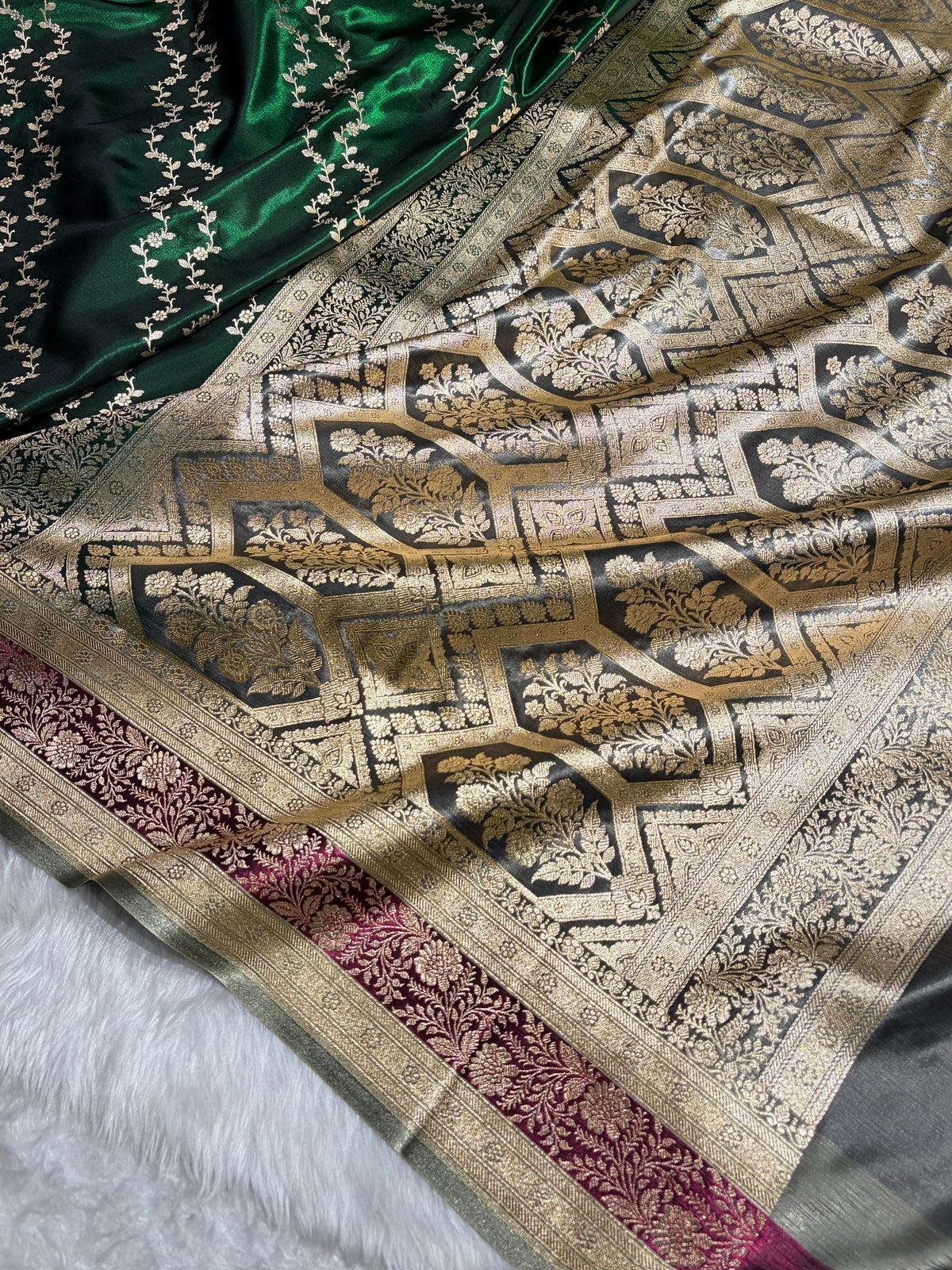 Banarasi Light Weight Satin Silk Bottle / Green Wine Shades SS69(C)