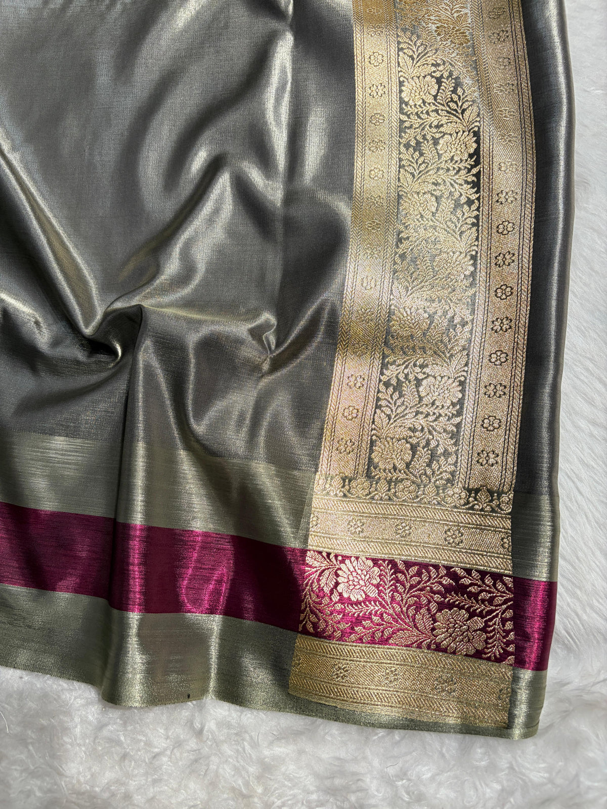 Banarasi Light Weight Satin Silk Bottle / Green Wine Shades SS69(C)
