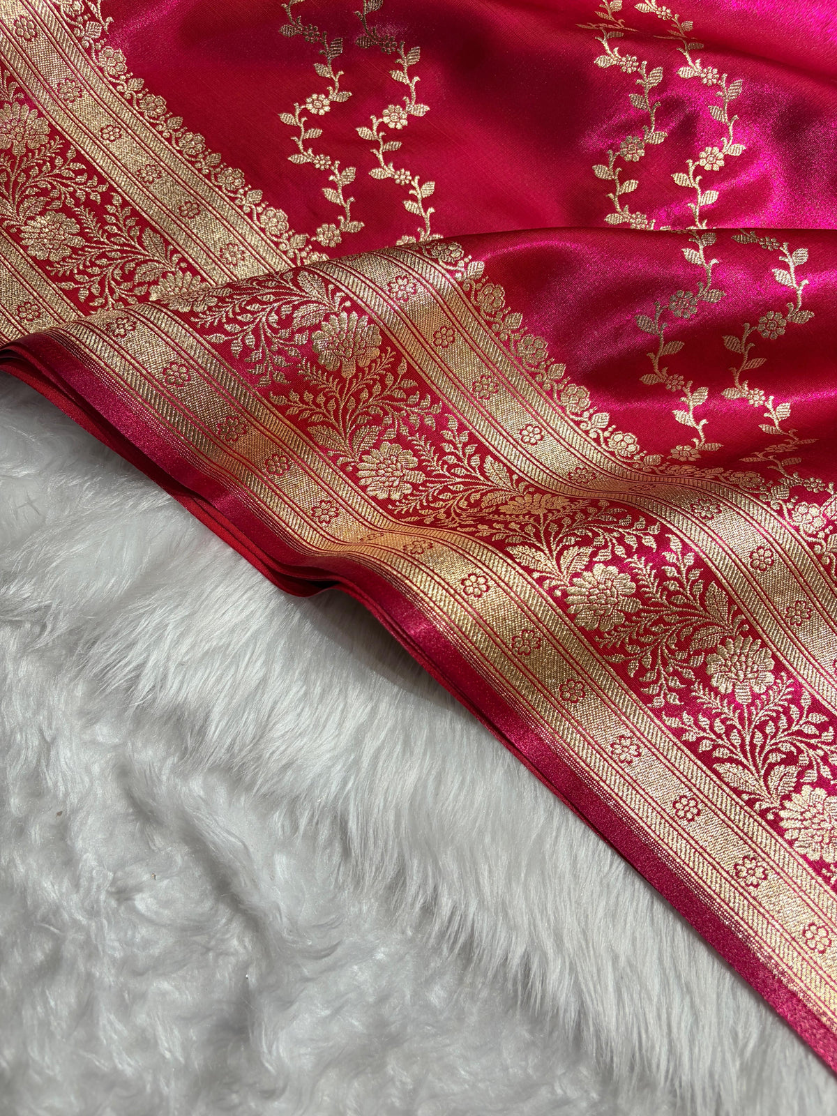 Banarasi Light Weight Satin Silk Rani Pink Shades SS69