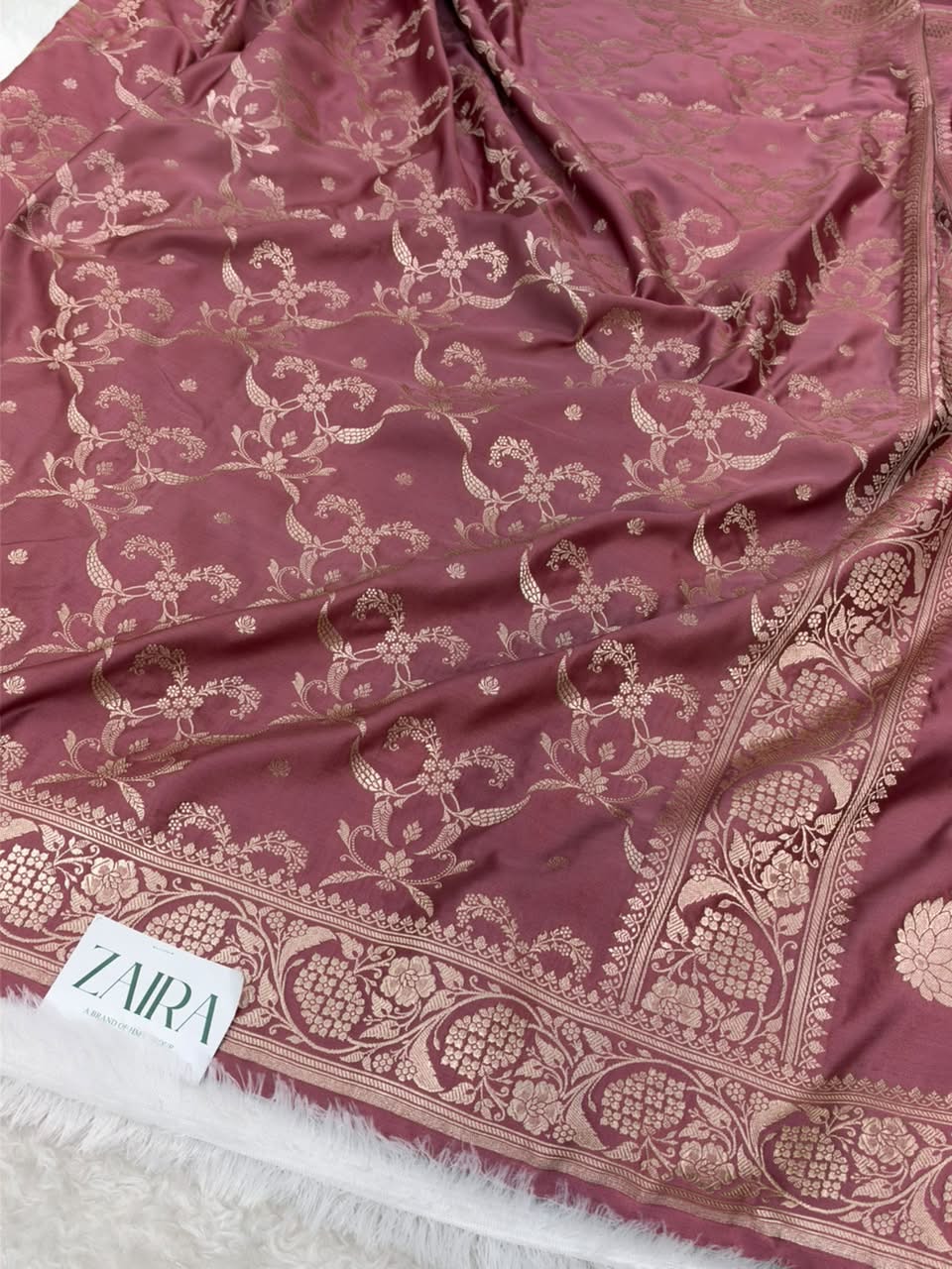 Mauve Pink Shades Banarasi With Floral Jaal Pattern Mashru Silk Saree MSM-134
