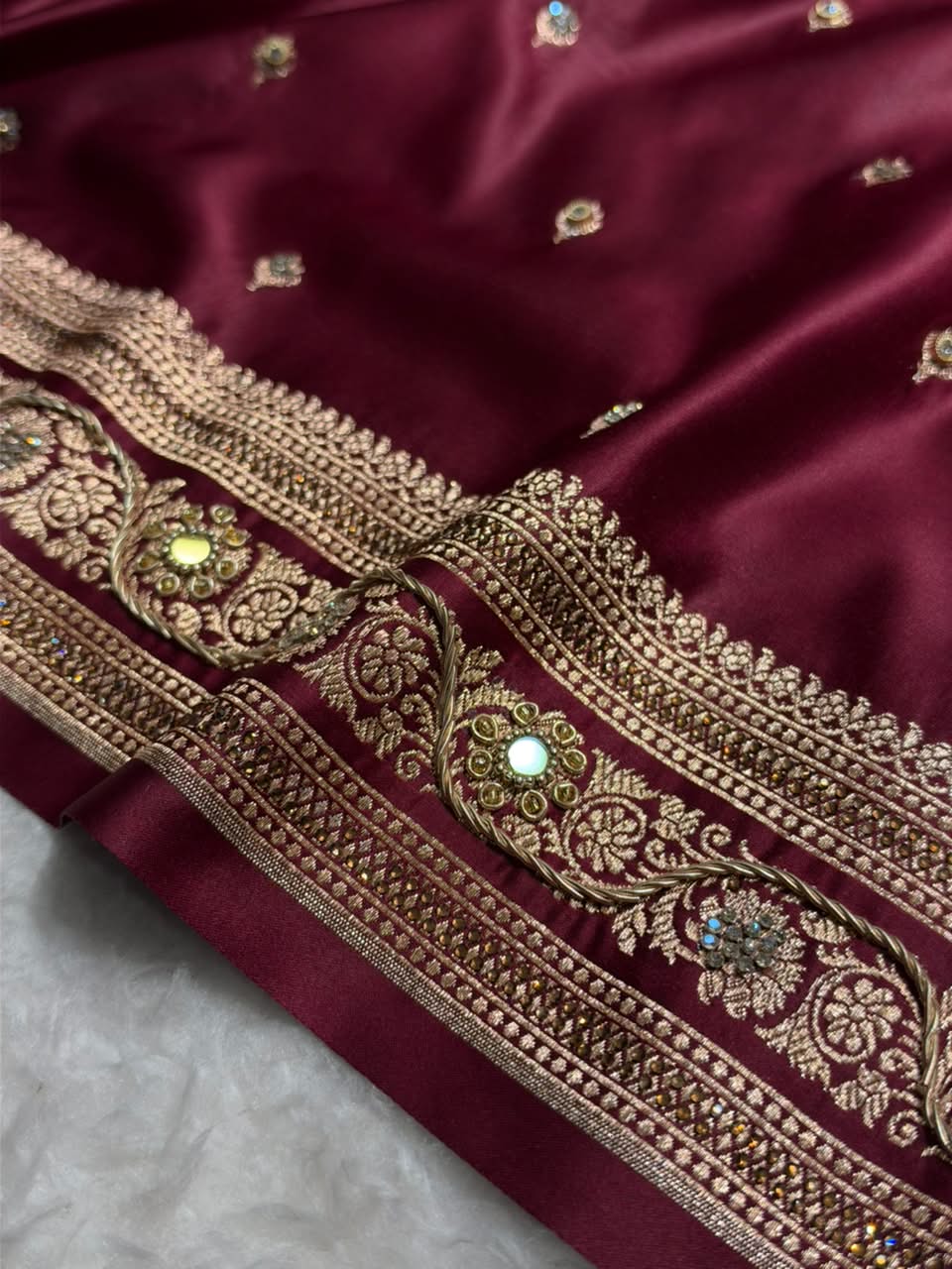 Bridal Garnet Katan Silk With Zardozi Work BSK125