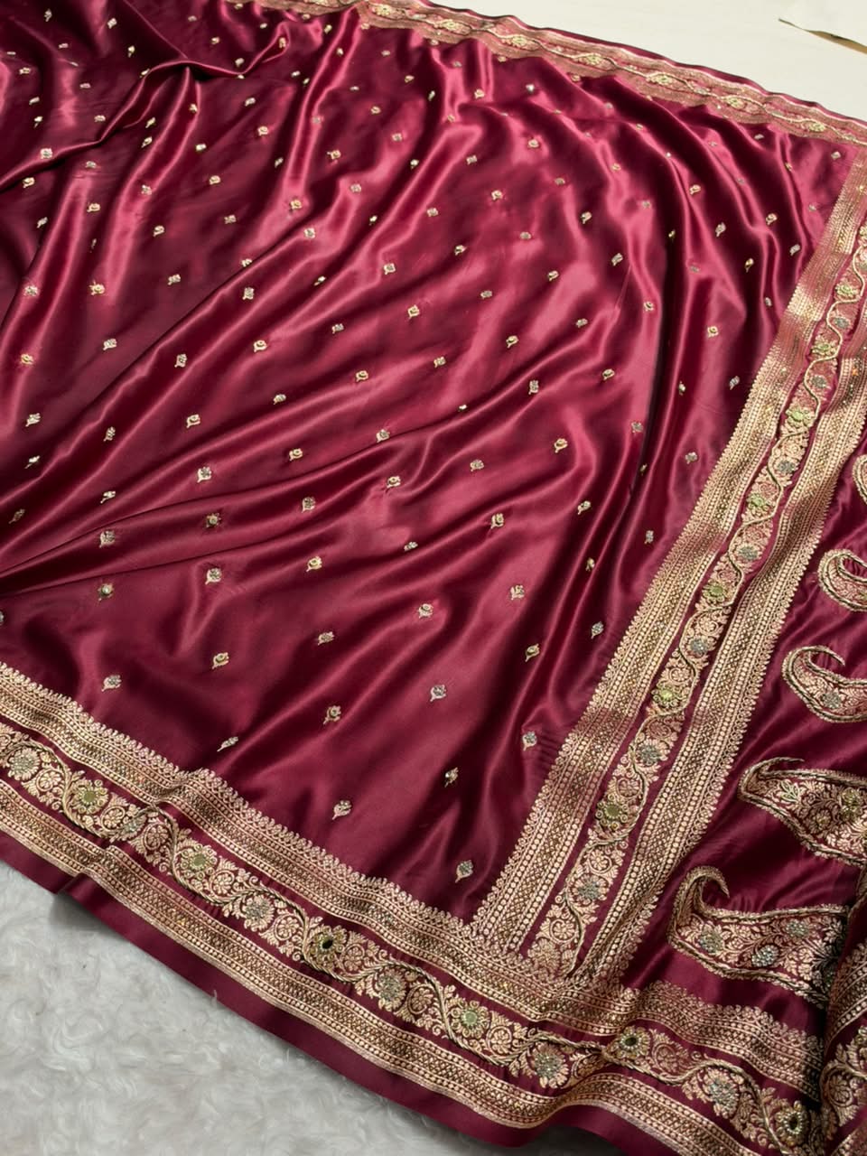 Bridal Garnet Katan Silk With Zardozi Work BSK125