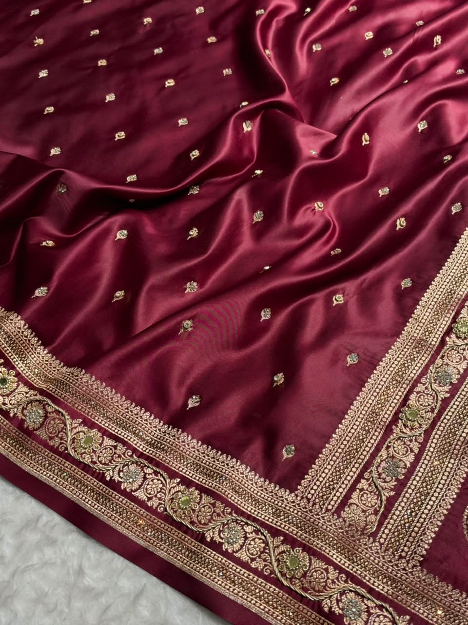 Bridal Garnet Katan Silk With Zardozi Work BSK125