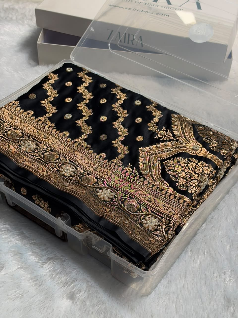 Black Satin Katan Silk Saree with Zardozy work BSK165