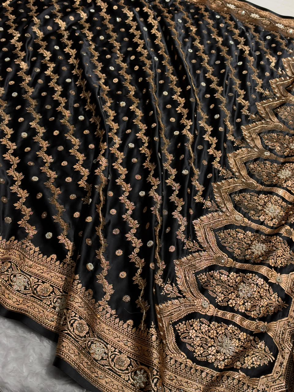 Black Satin Katan Silk Saree with Zardozy work BSK165