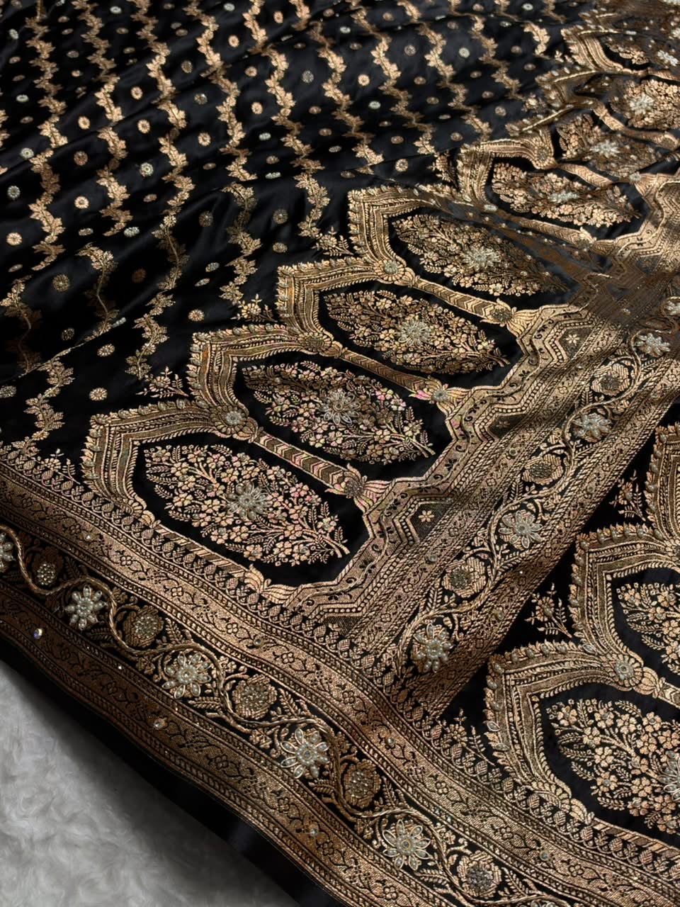 Black Satin Katan Silk Saree with Zardozy work BSK165