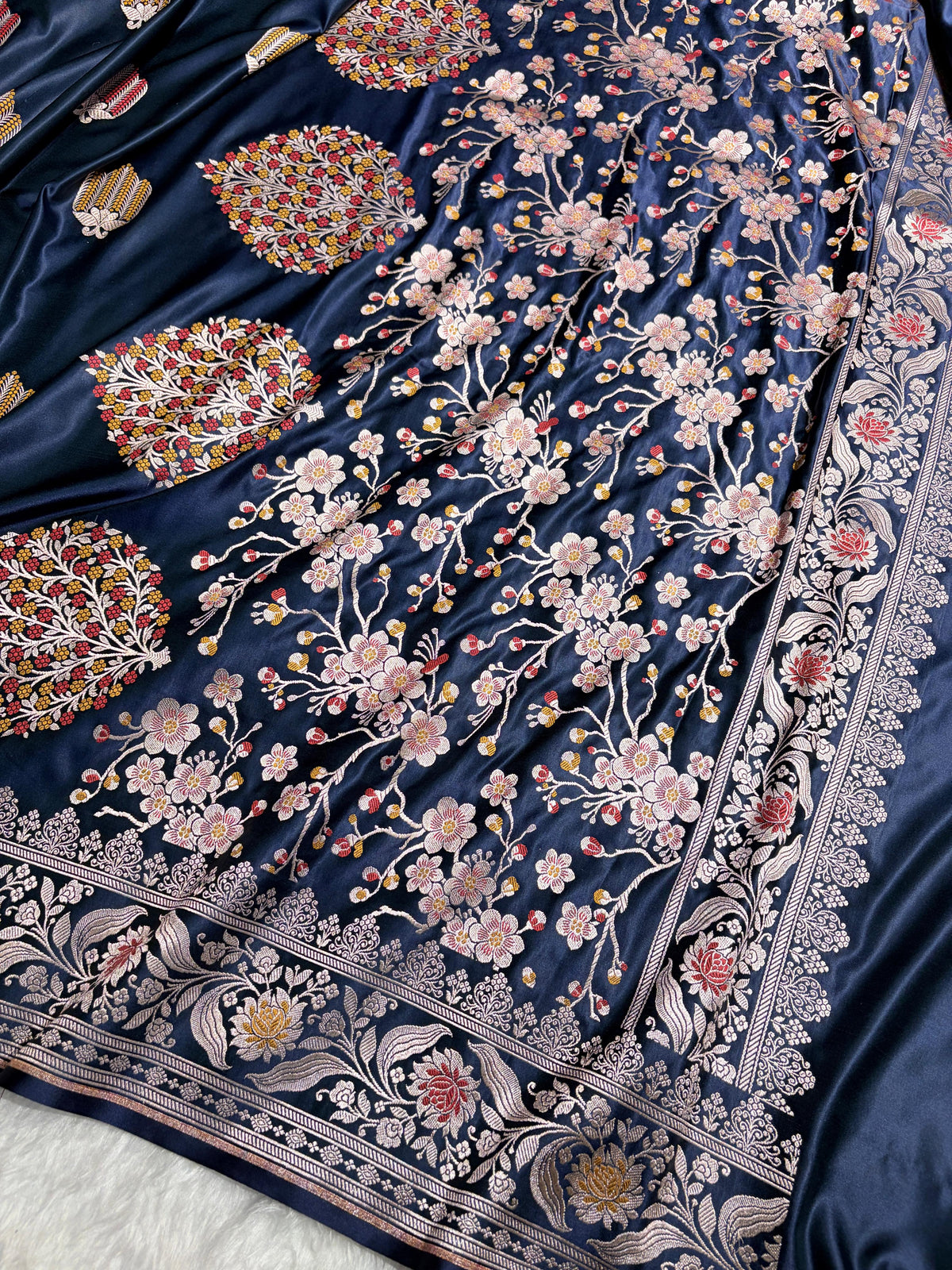 Navy Blue Shades Banarasi Boota Pattern Minakari Floral Mashru Silk Saree MSM-122