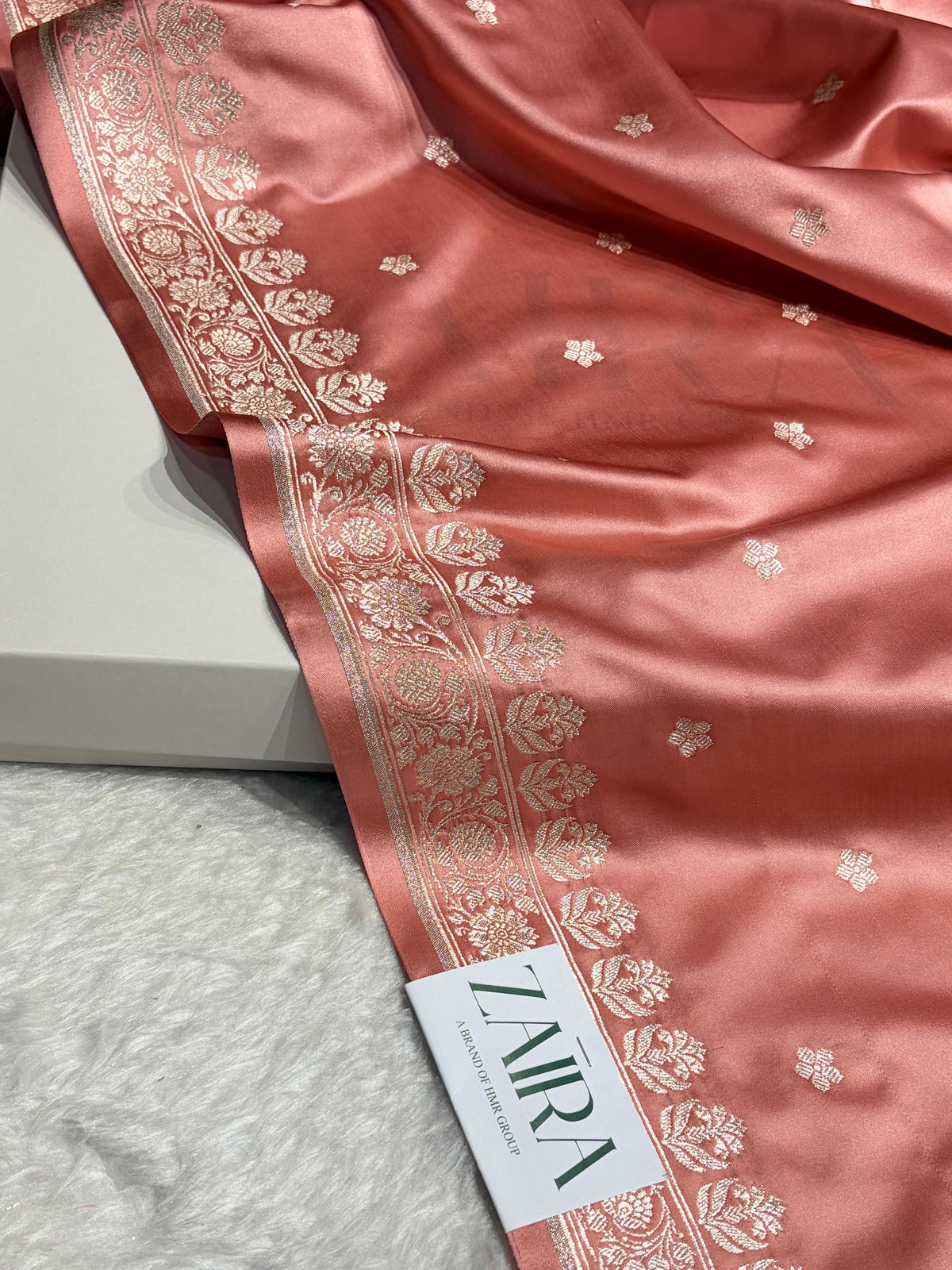 Dusty Peach Shades Banarasi Boota Pattern Floral Mashru Silk Saree MSM-149