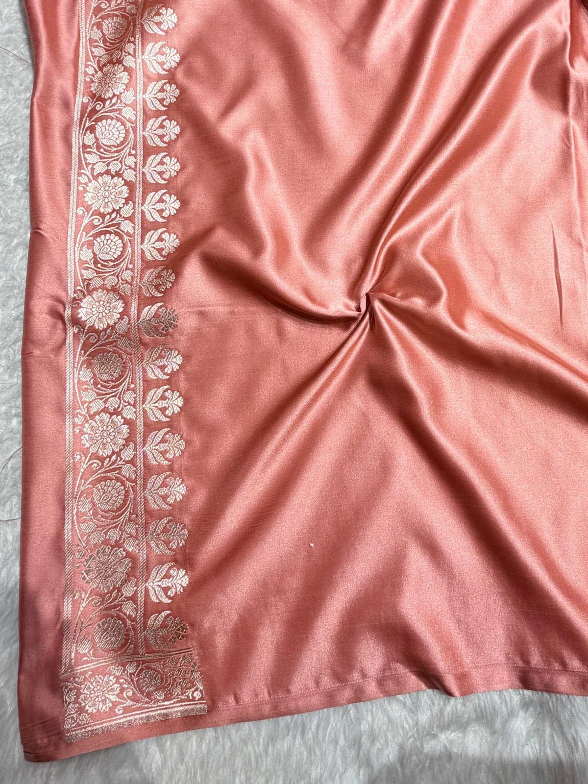 Dusty Peach Shades Banarasi Boota Pattern Floral Mashru Silk Saree MSM-149