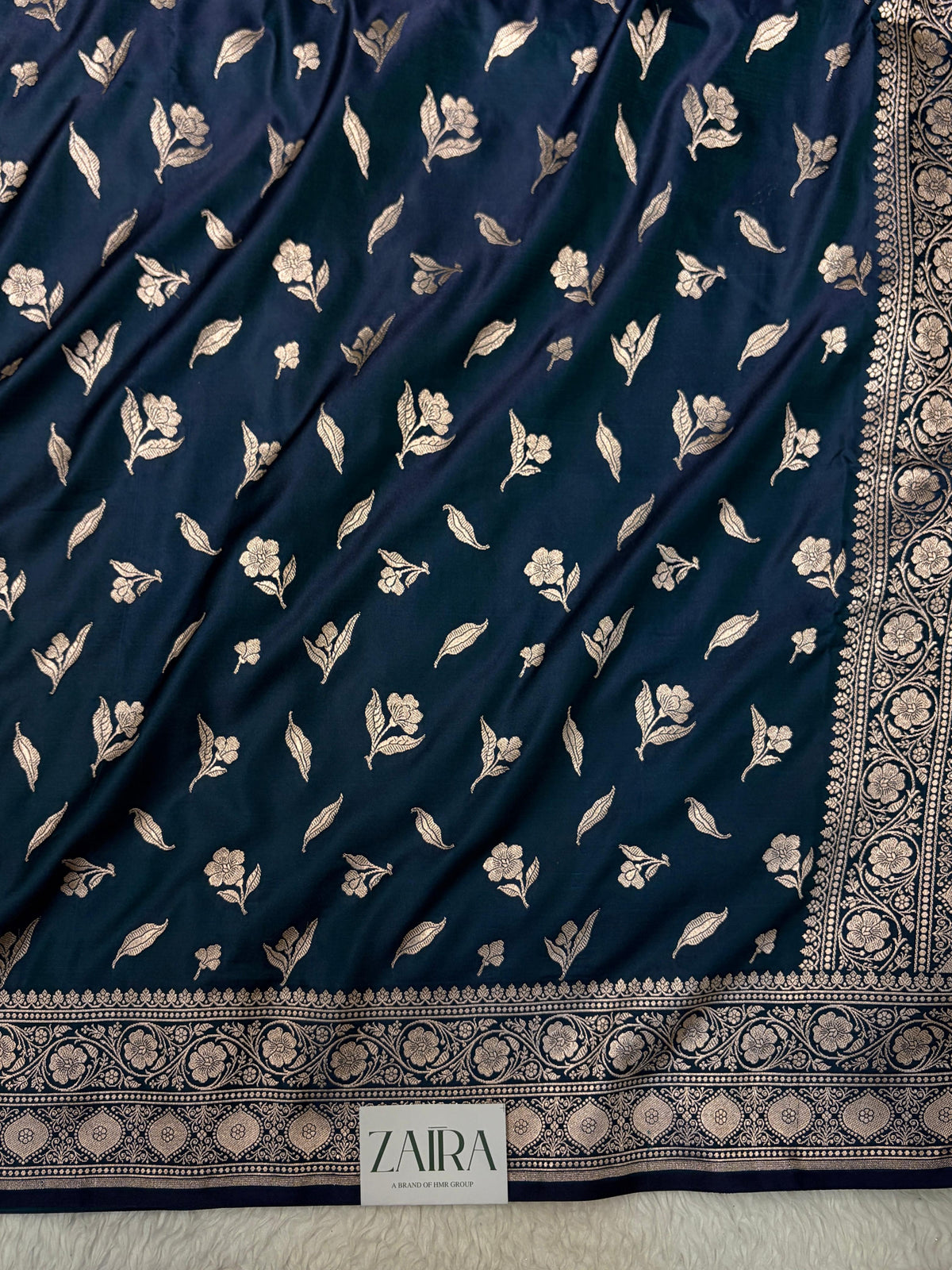 Navy Blue Shades Banarasi Boota Pattern Floral Mashru Silk Saree MSM-147