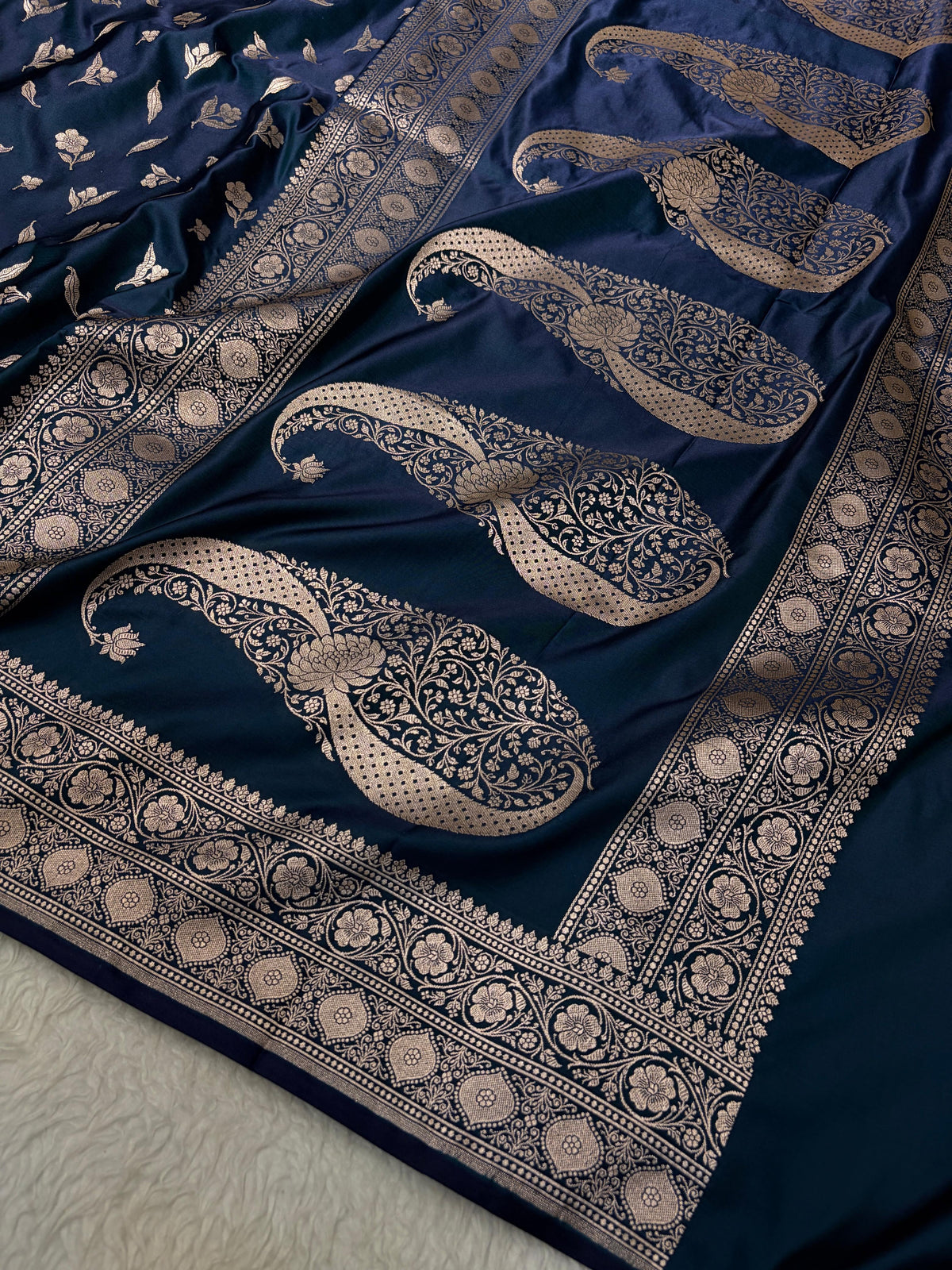 Navy Blue Shades Banarasi Boota Pattern Floral Mashru Silk Saree MSM-147