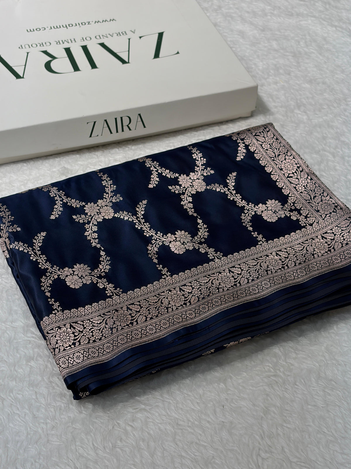 Navy Blue Shades Banarasi With Floral Border Mashru Silk Saree MSM-127