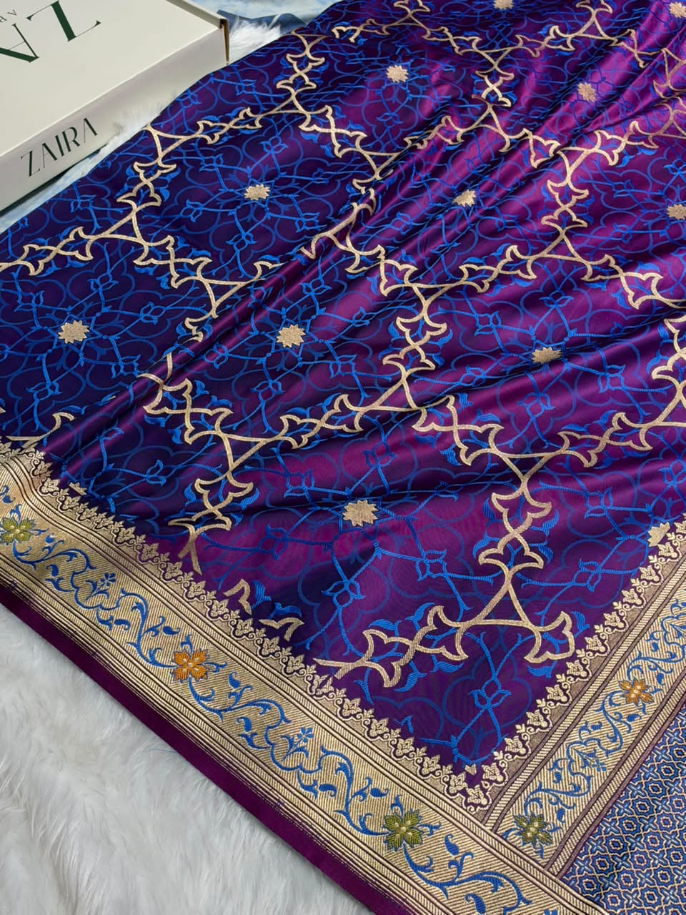 Banarasi Premium Cross Purple Satin Katan with Tanchoi Pattern SK164