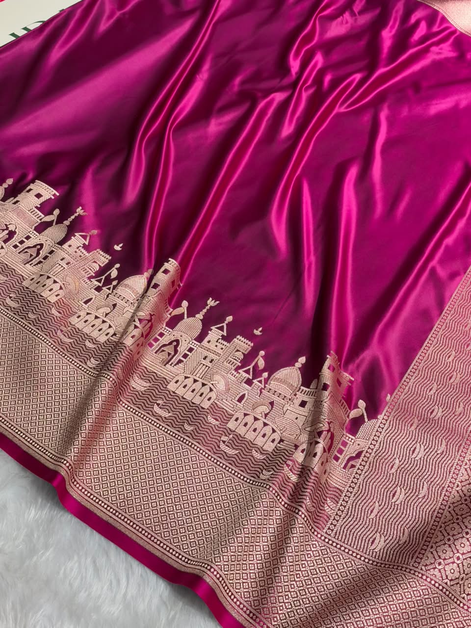 Magenta Pink Shades Ghat Pattern Satin Katan Silk Saree MSM-144